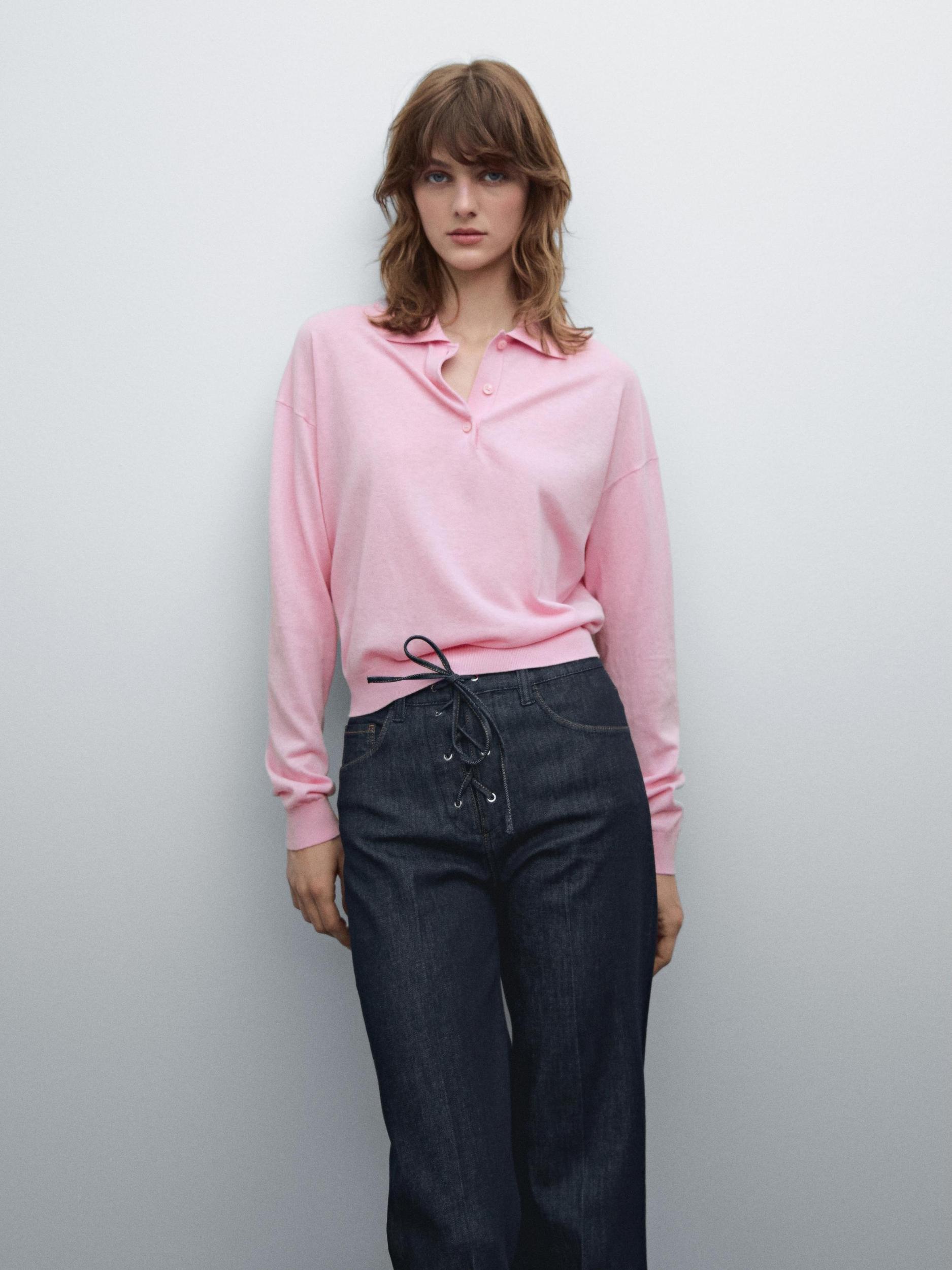 Cotton blend knit polo sweater Product Image