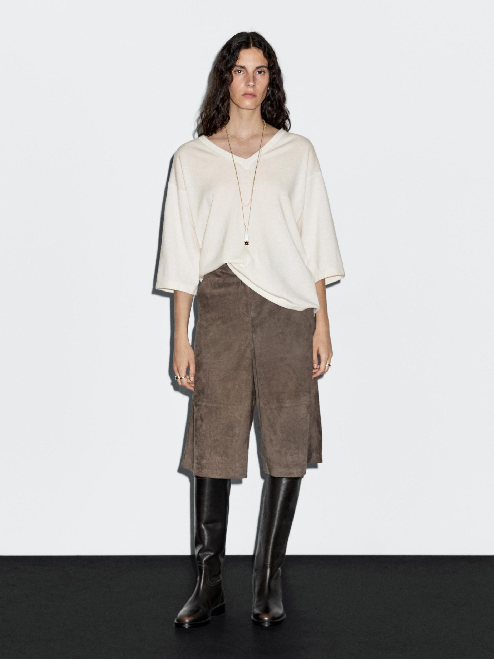Long suede leather Bermuda shorts Product Image