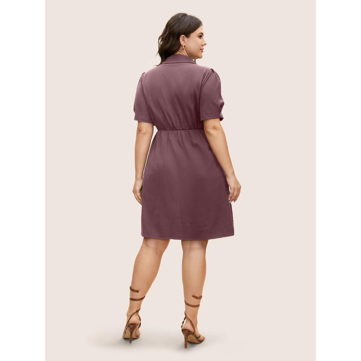 Plus Size Suit Collar Metal Detail Lantern Sleeve Dress Mauve Women Workwear Essentials Button Suit Collar Sleeveless Curvy BloomChic 14-16/1X Product Image
