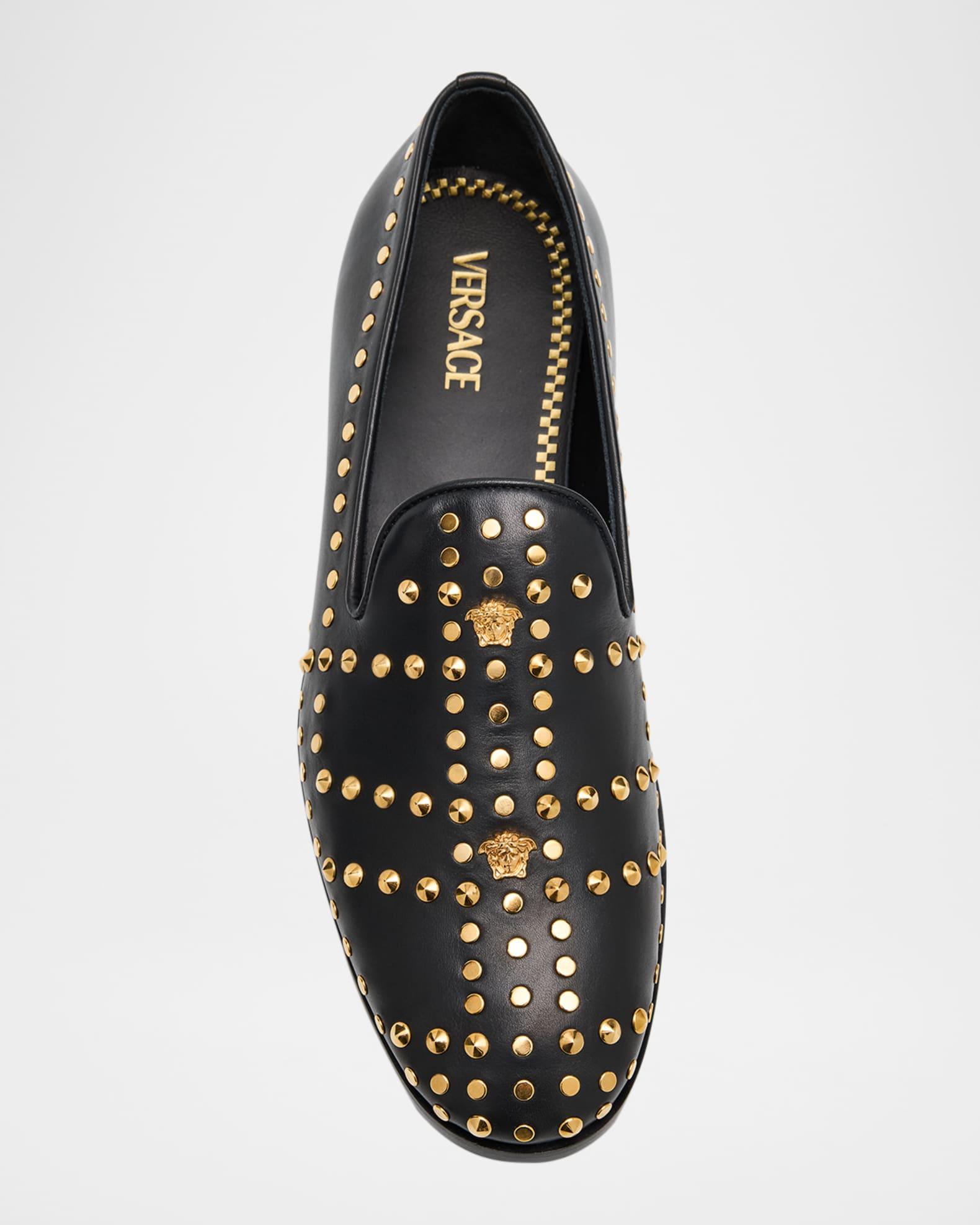 Men's Studded Leather Medusa Smoking Slippers Product Image