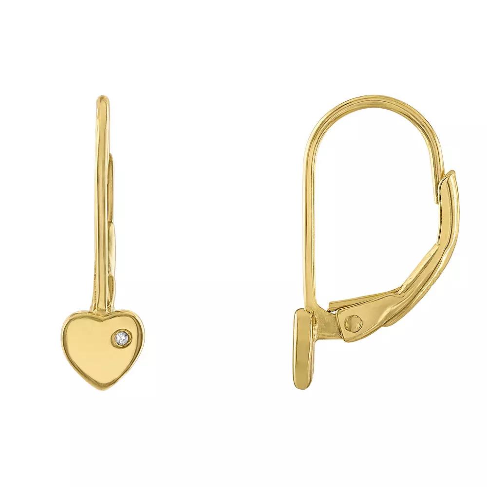 Junior Jewels Kids Gold Over Silver Diamond Accent Heart Leverback Earrings, Womens, Gold Tone Product Image