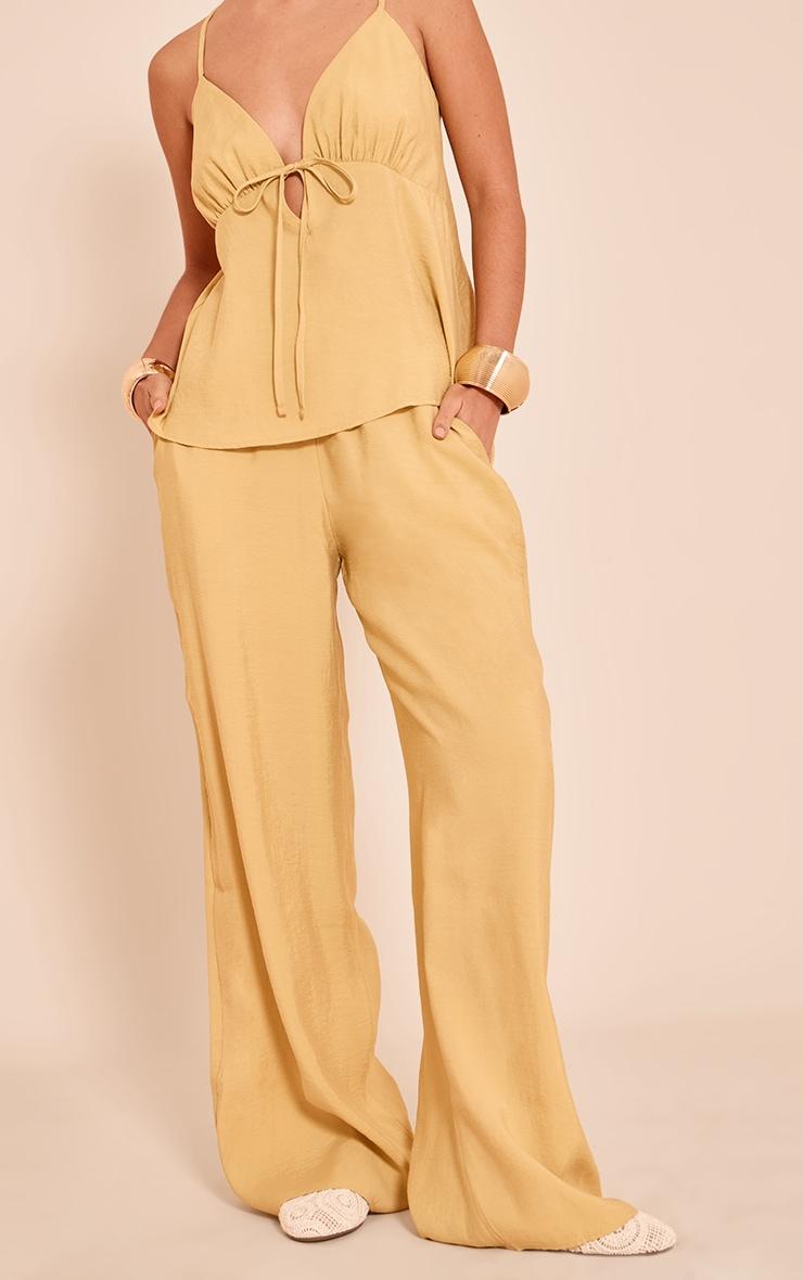  Mustard Woven Wide Leg Pants Product Image