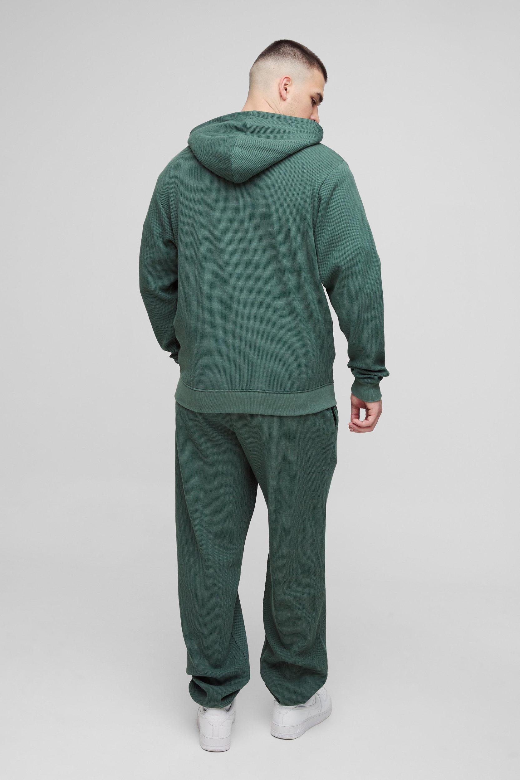 Tall Spray Wash Waffle Graphic Hooded Tracksuit | boohooMAN USA Product Image