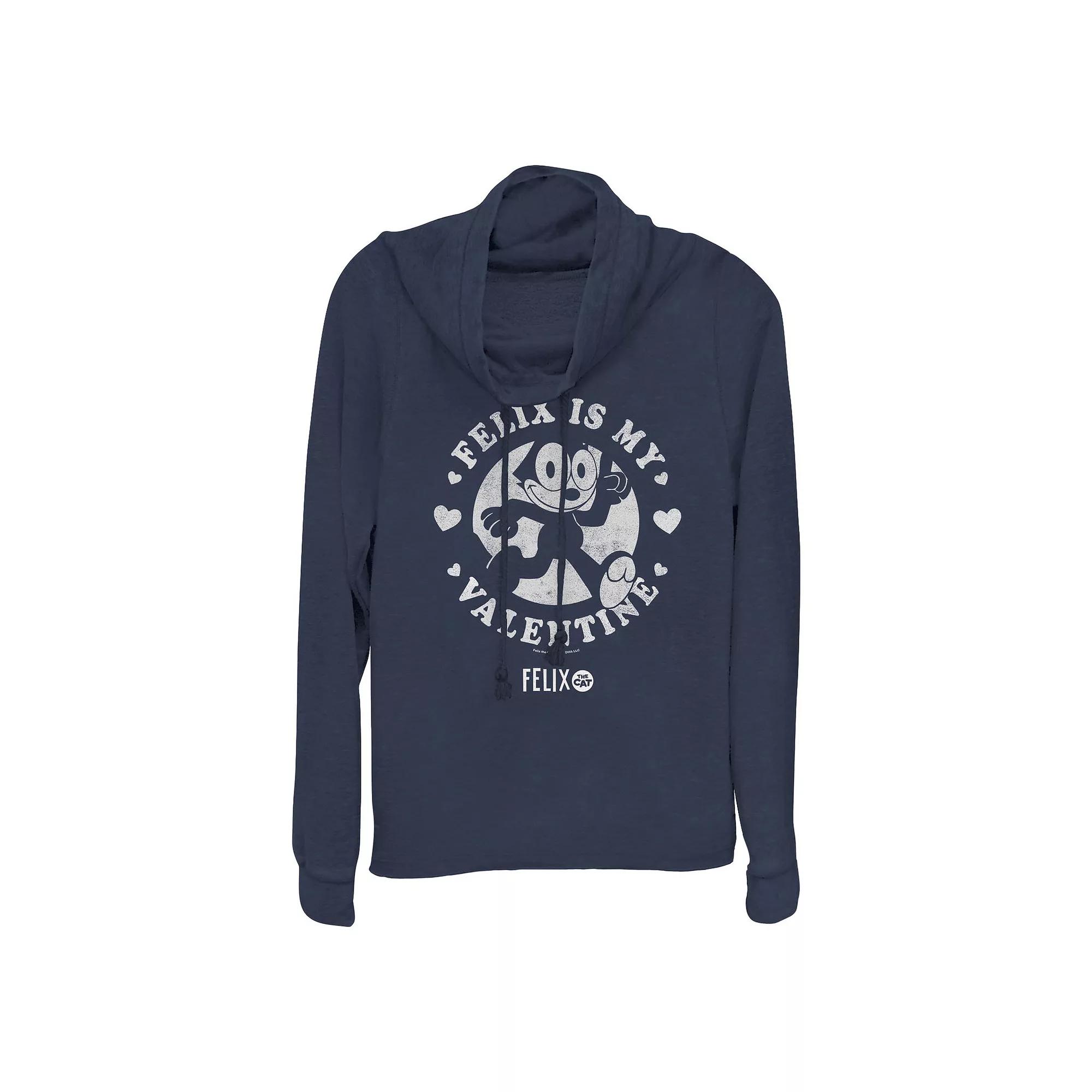 Plus Size Felix The Cat Felix Is My Valentine Cowlneck Graphic Lightweight Long Sleeve, Women's, Size: 2XL, Blue Product Image