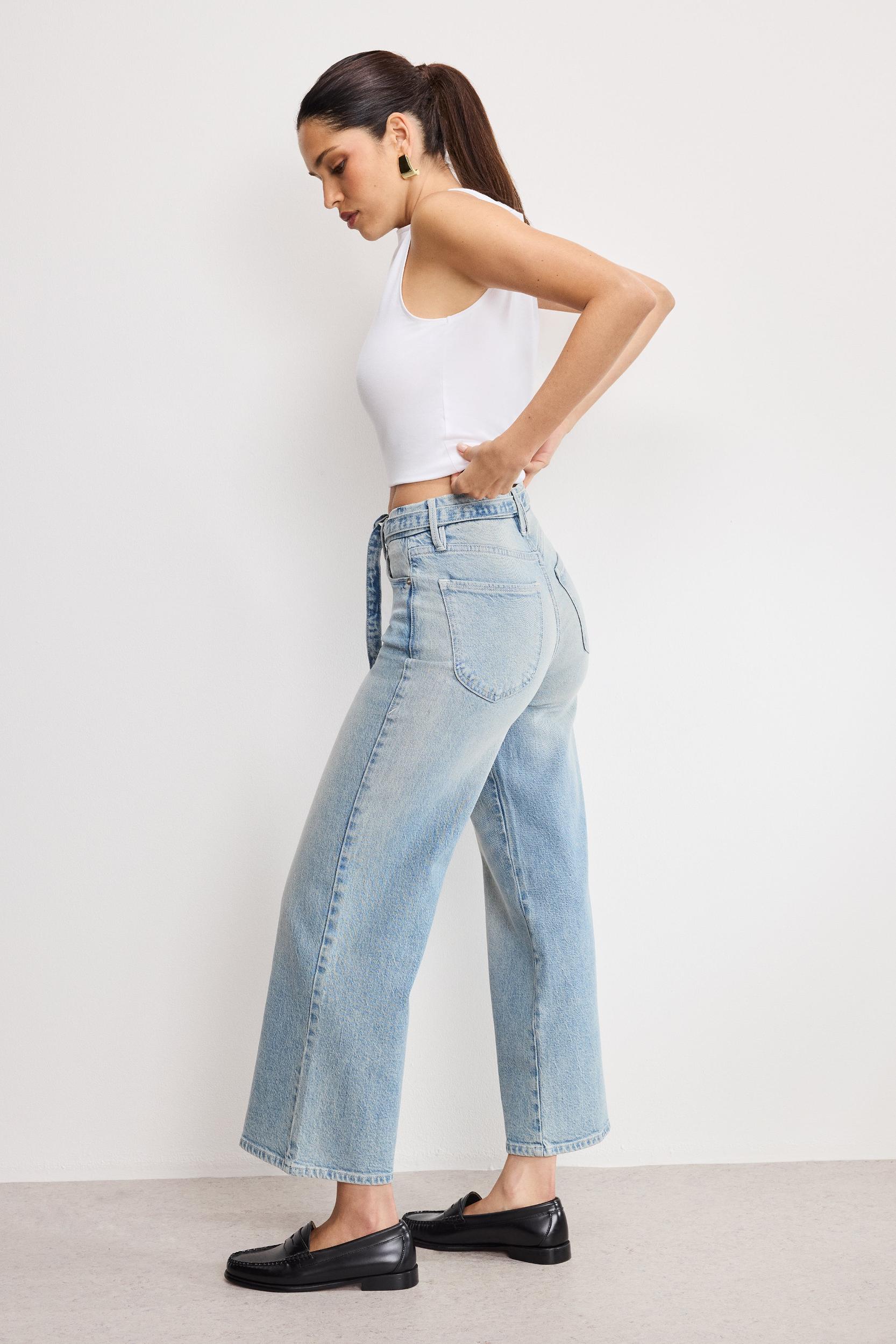 GOOD WAIST PALAZZO CROPPED JEANS | INDIGO999 Product Image