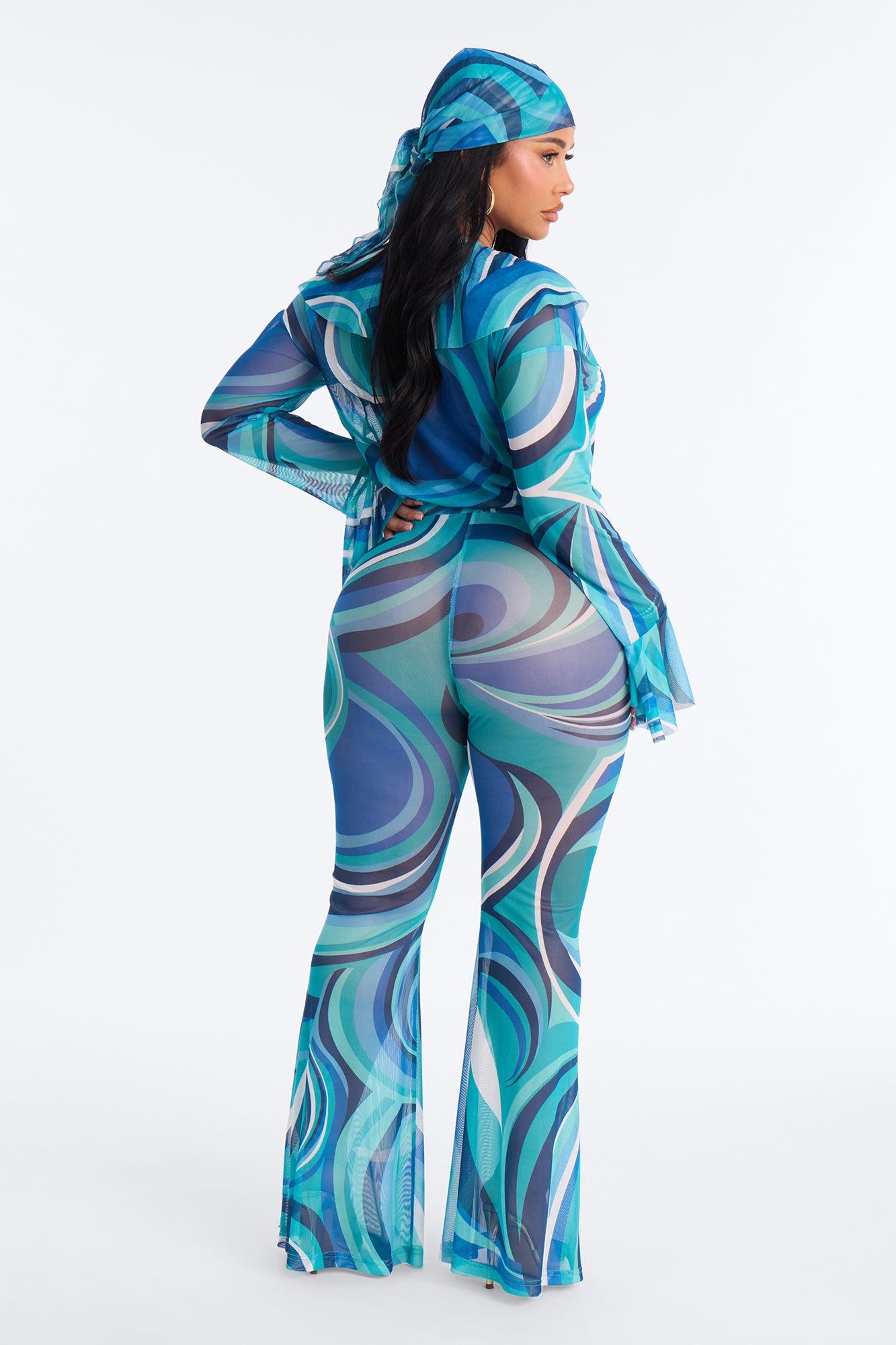 Lure You In 3 Piece Scarf Pant Set - Blue/combo Female Product Image