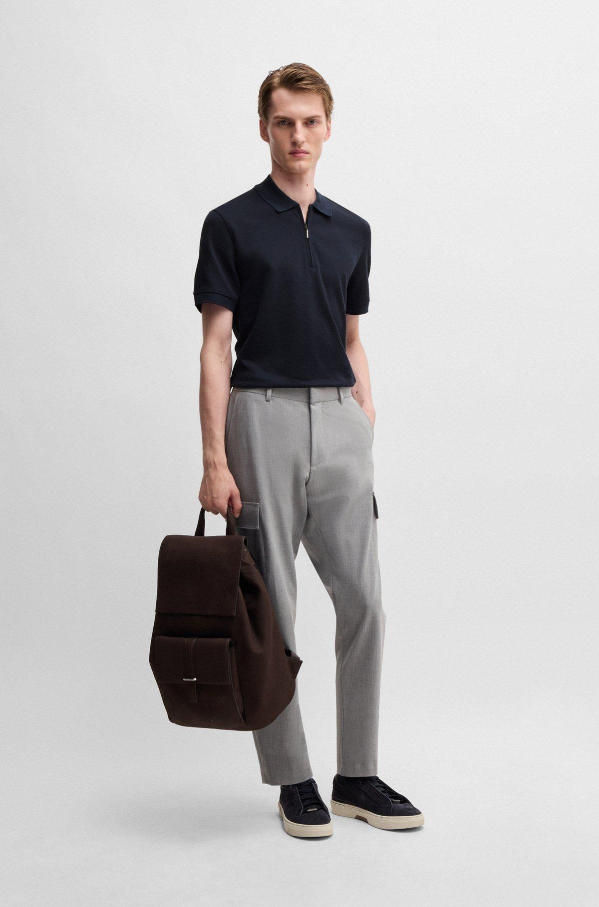 Zip-neck polo shirt in cotton and cashmere Product Image