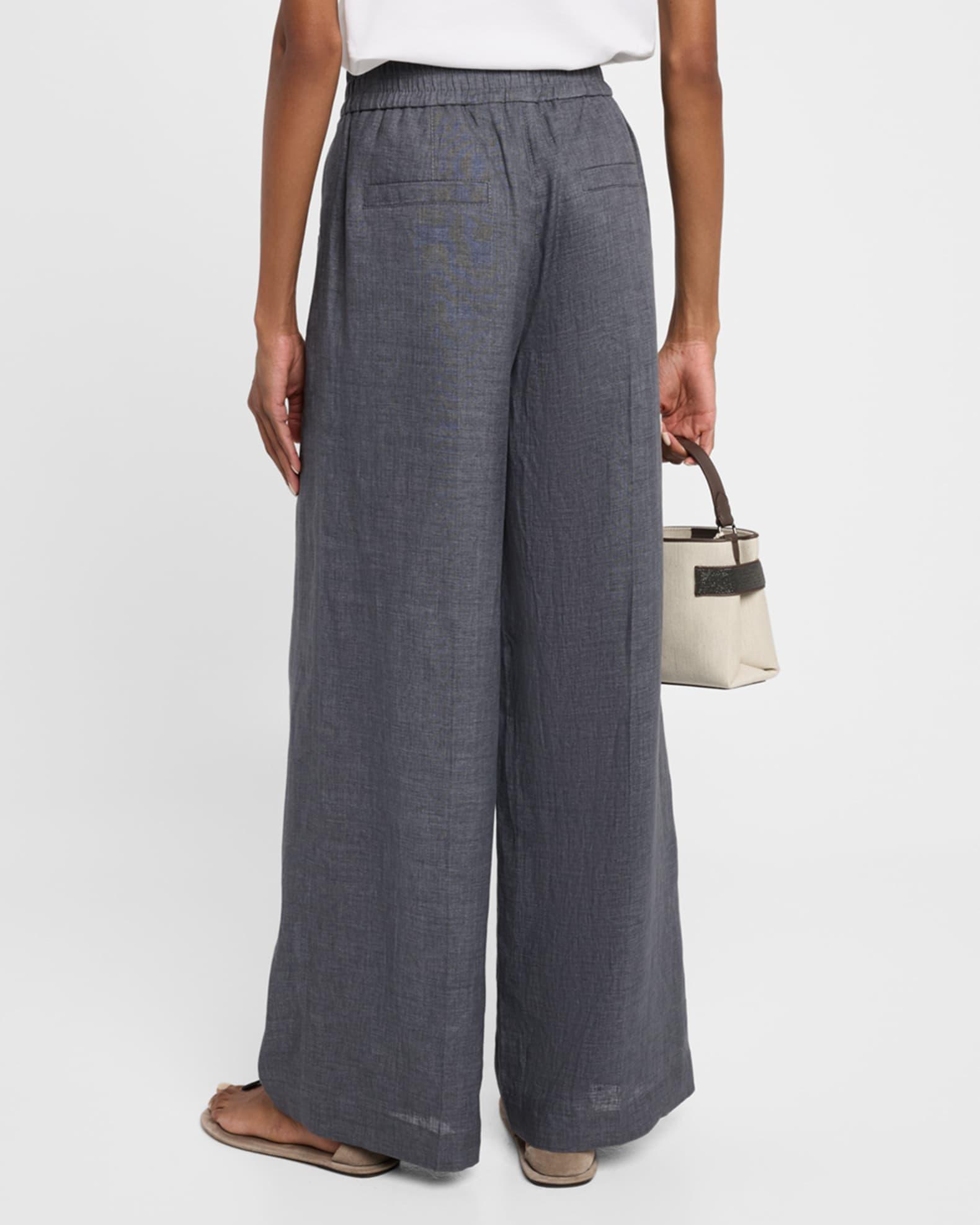 Pleated Wide-Leg Linen Pull-On Trackpants Product Image
