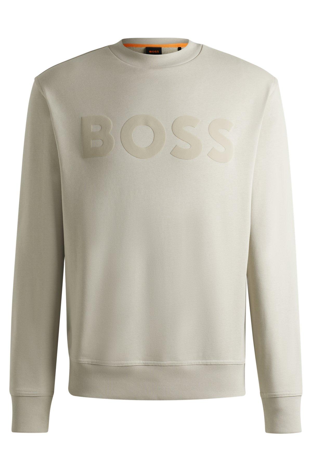 BOSS - Relaxed-fit cotton-terry sweatshirt with rubber-print logo - Light Beige Product Image