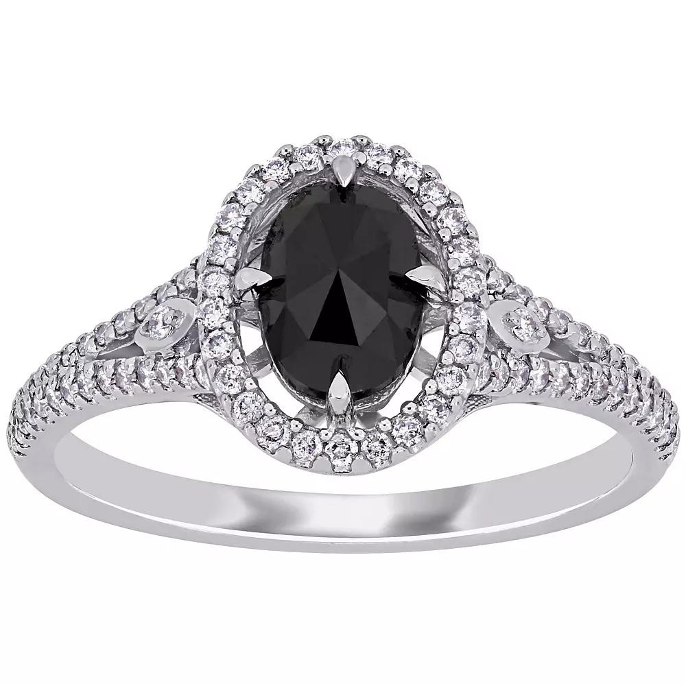 Stella Grace 14k White Gold 1-1/4 Carat T.W. Black & White Diamond Double Halo Engagement Ring, Women's, Size: 8.50 Product Image
