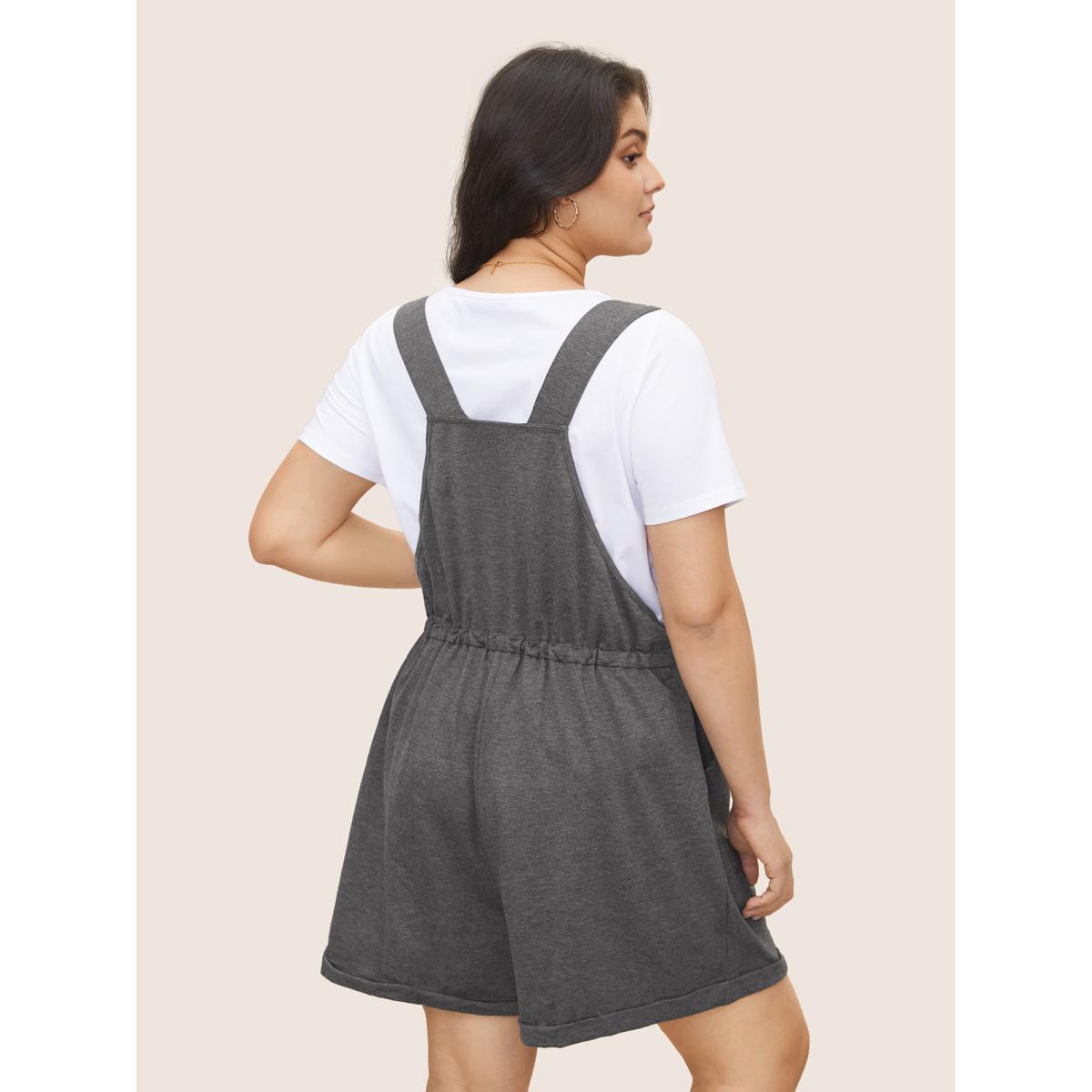 Plus Size DimGray Solid Pocket Drawstring Overall Romper Women Casual Sleeveless Non Everyday Loose Jumpsuits BloomChic 30/6X Product Image