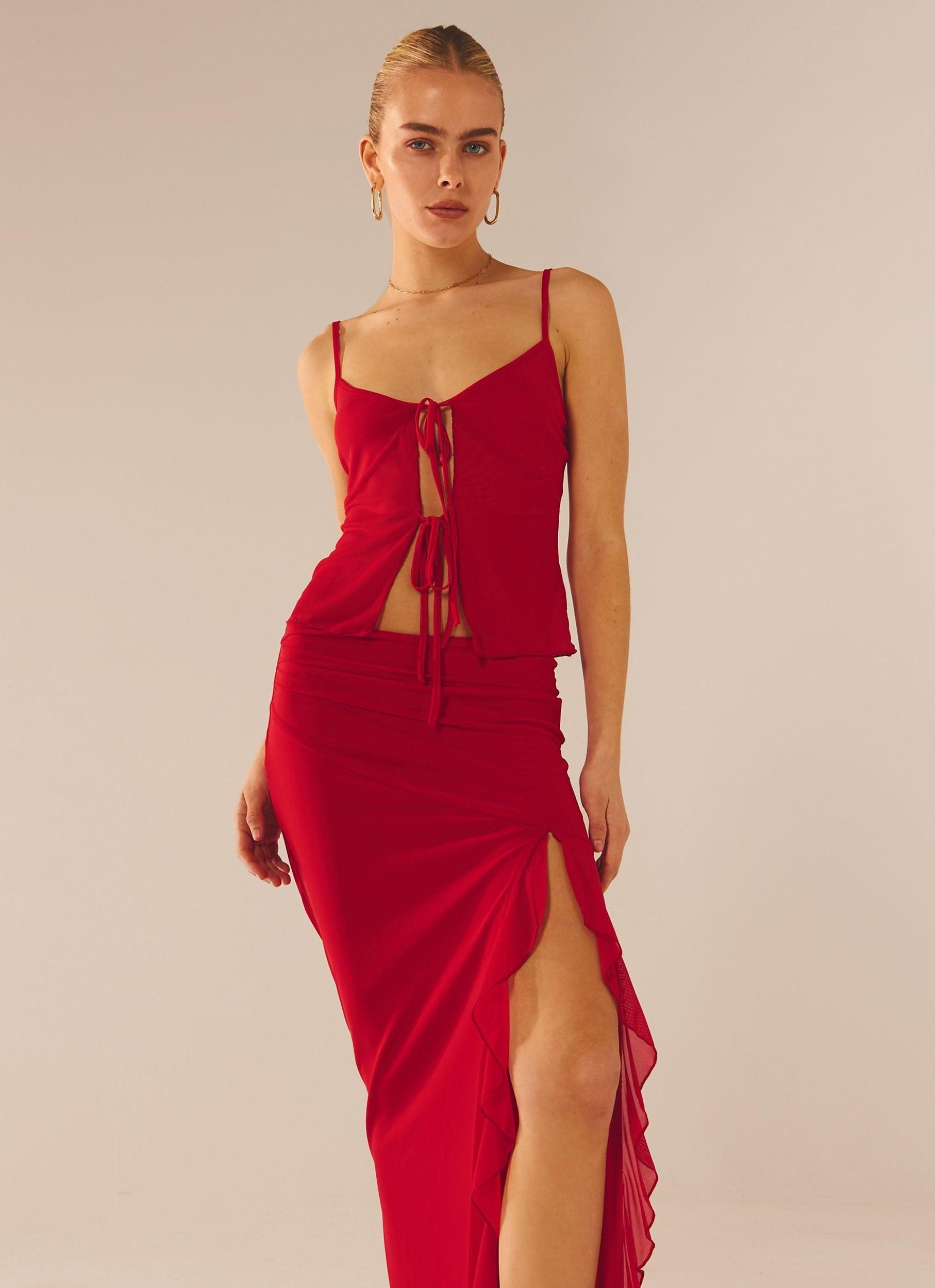 Bittersweet Mesh Cami Top - Red Rose Product Image