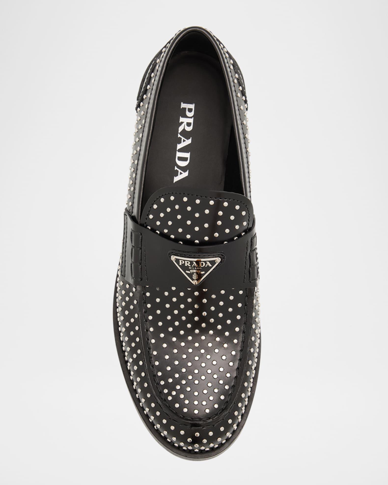 Spazzolato Leather Studded Loafers Product Image