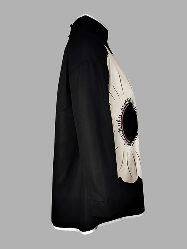 A-line High-low Flower Print Mock Neck T-Shirts Tops Product Image