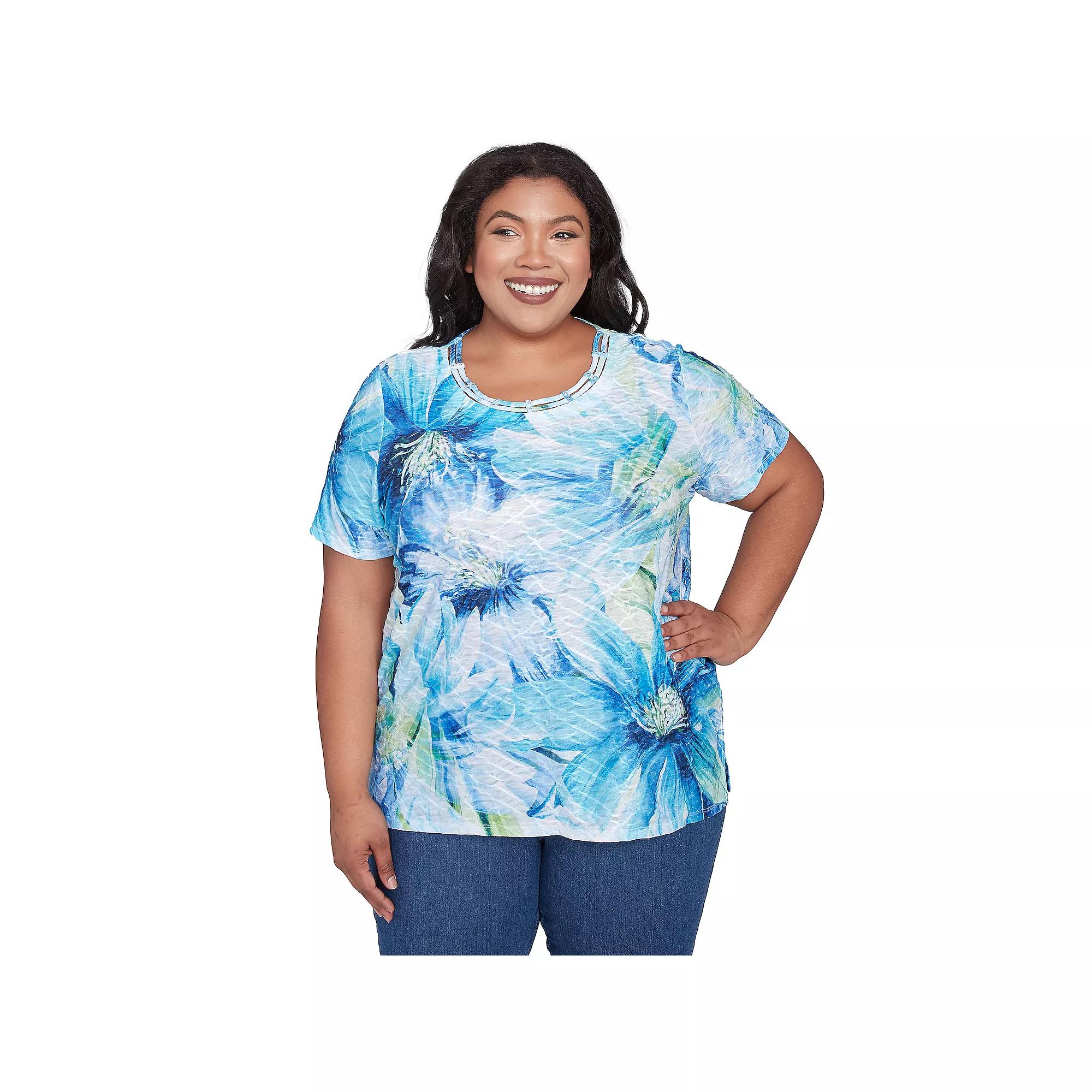 Plus Size Alfred Dunner Dramatic Blue Floral Tee, Women's, Size: 1XL Product Image