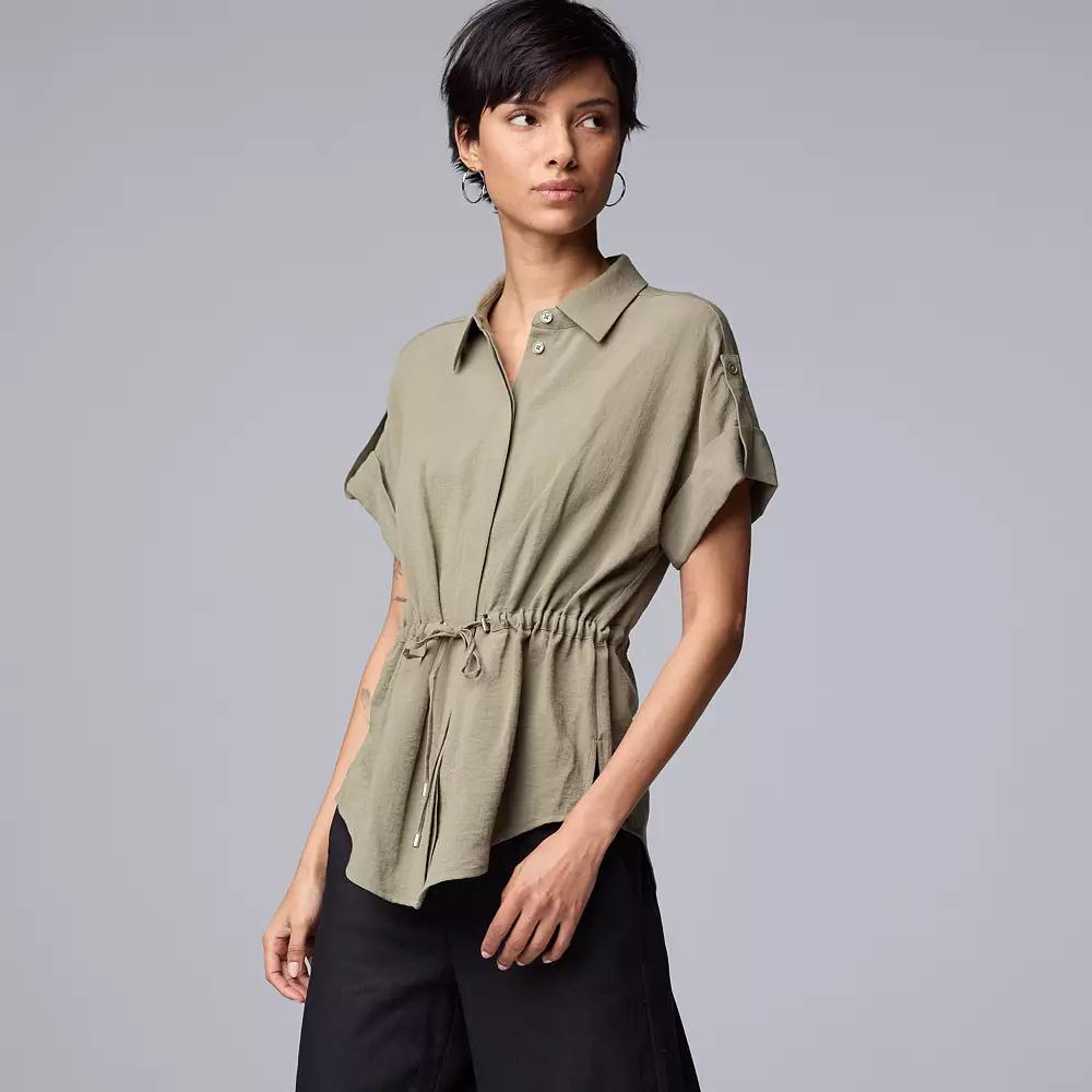 Women's Simply Vera Vera Wang Drawstring Waist Short Sleeve Shirt, Size: XL, Erika Green Product Image