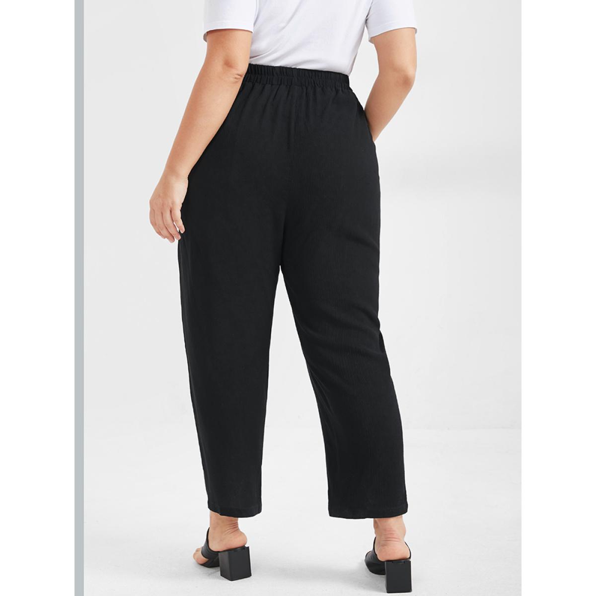 Plus Size Solid Ties Elastic Waist Pocket Pants Women Black Casual Harem High Rise Dailywear Pants BloomChic 22-24/3X Product Image