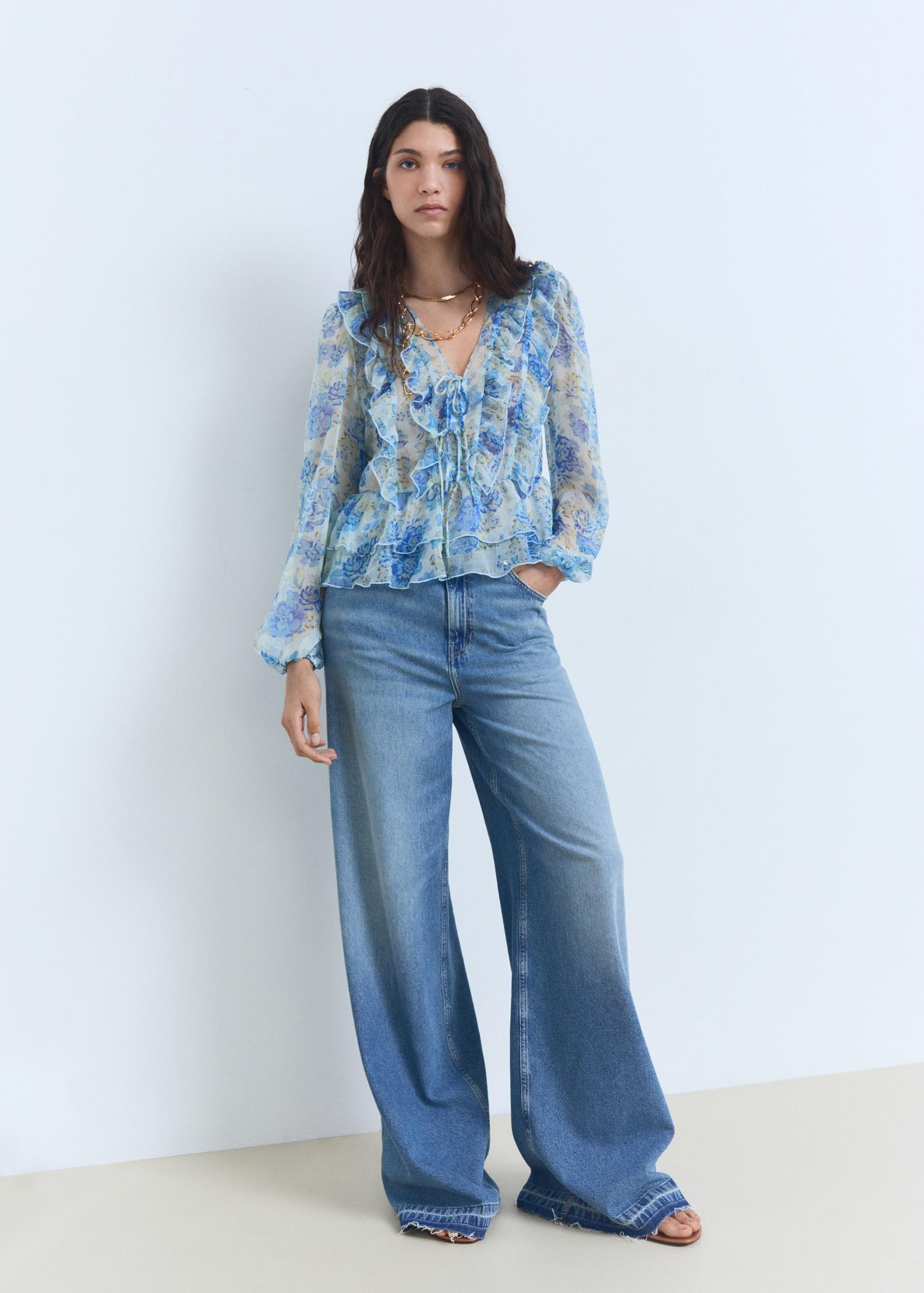 Floral ruffled blouse - Women | MANGO USA Product Image