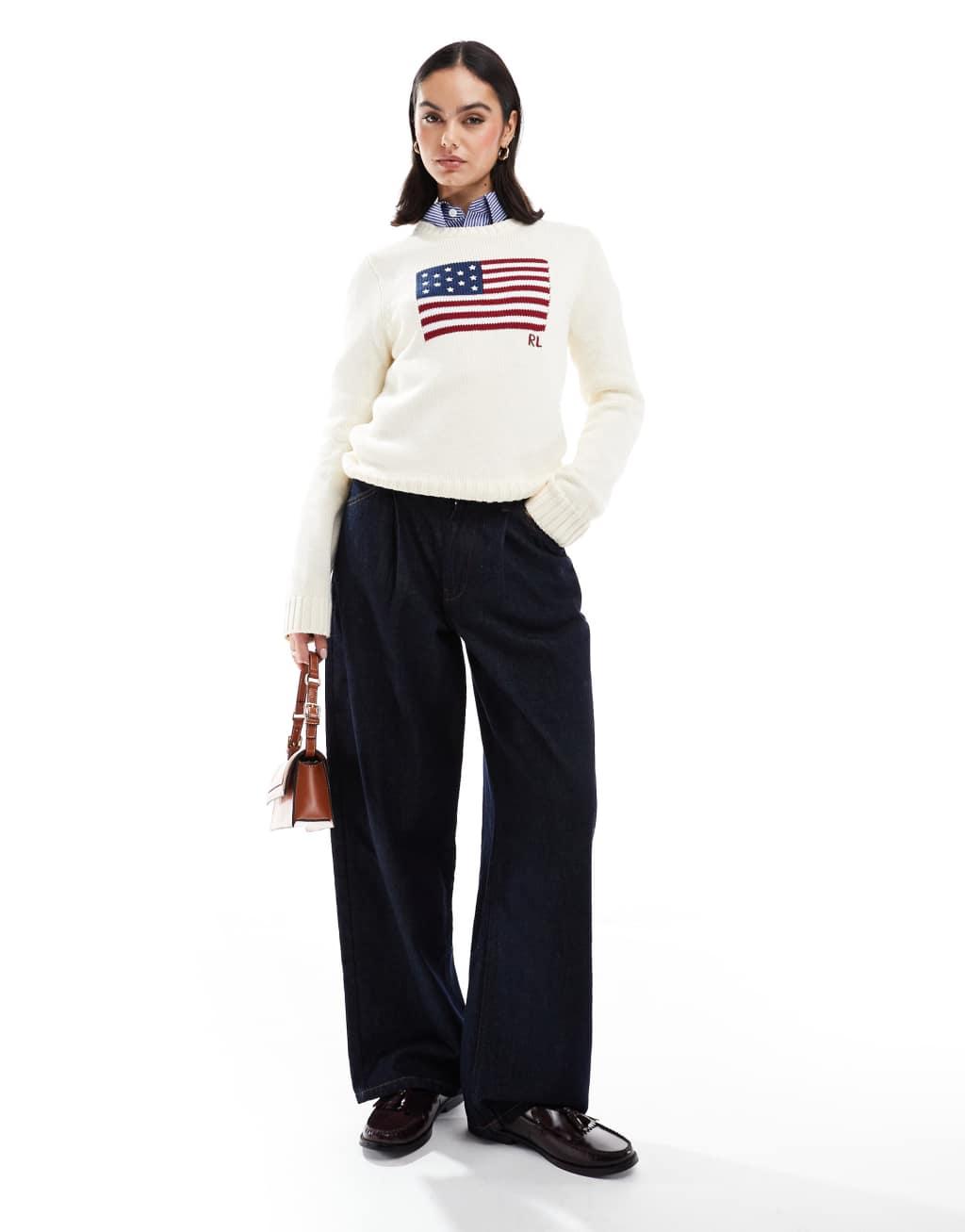 Polo Ralph Lauren flag knitted sweater in cream Product Image