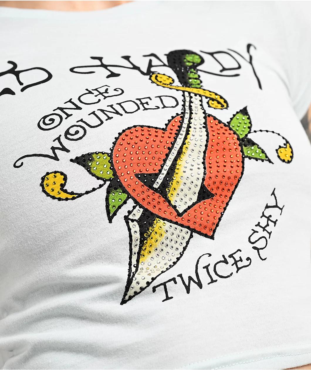 Ed Hardy Twice Shy Rhinestone Arctic Blue Crop T-Shirt Product Image