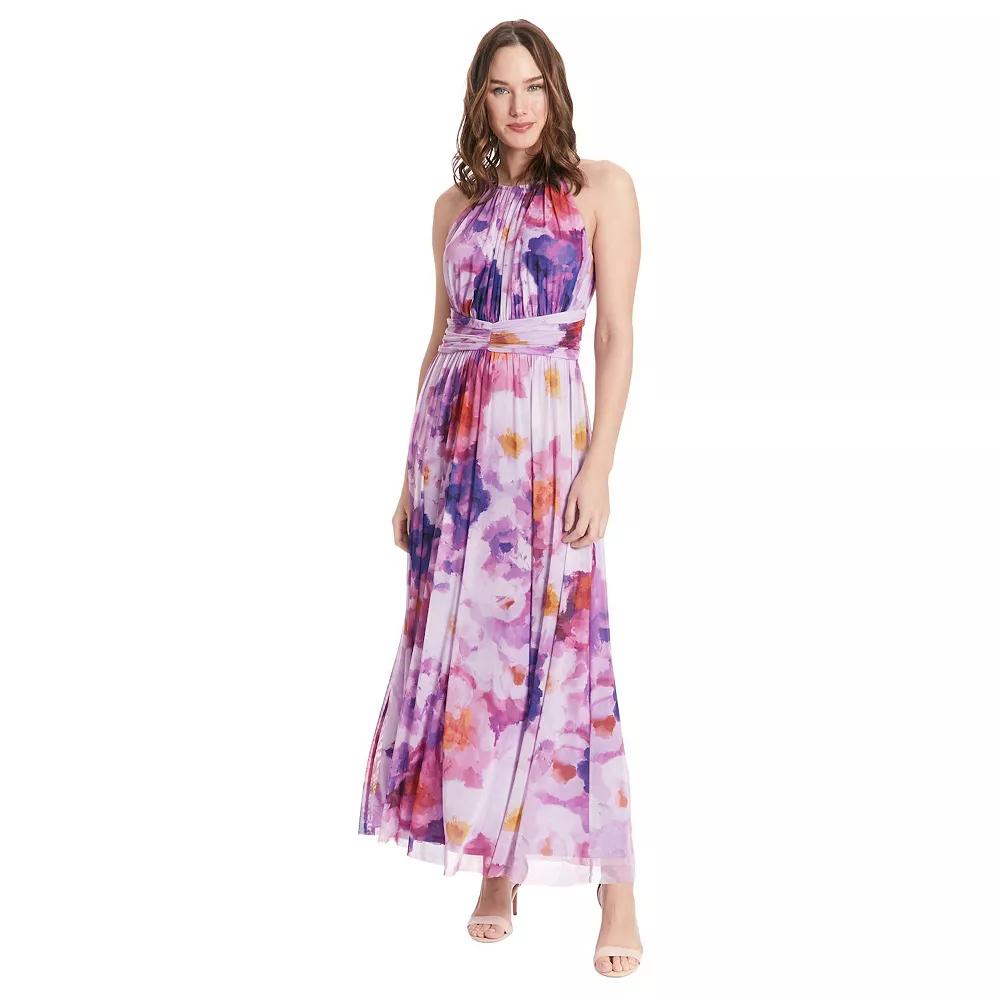 Women's London Times Floral Halter Ruched Maxi Dress,  Product Image
