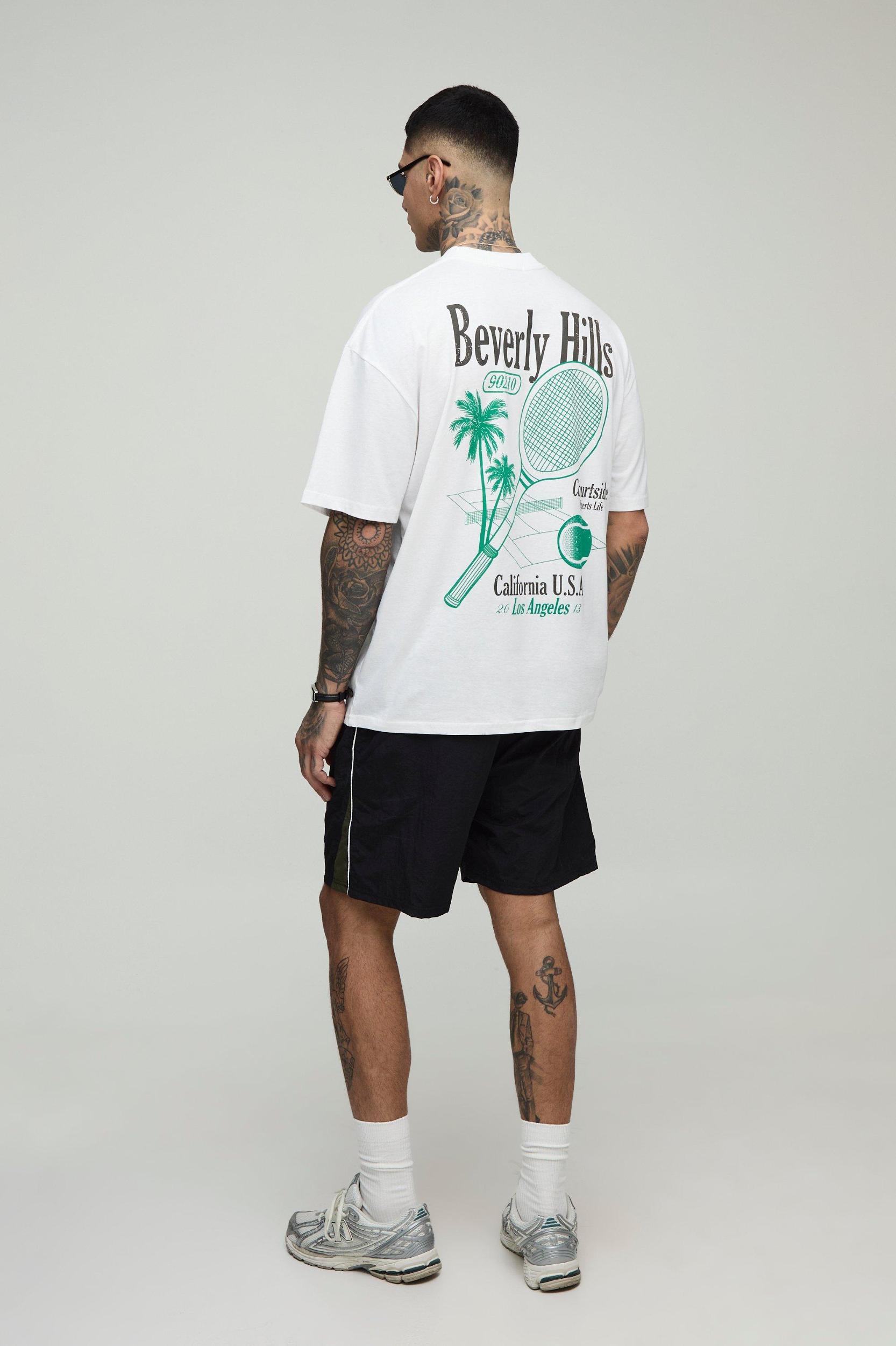 Tall Oversized Beverly Hills Courtside Palm Printed T-Shirt | boohooMAN USA Product Image