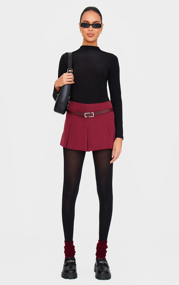 Burgundy Tailored Woven Box Pleat Skater Skort Product Image