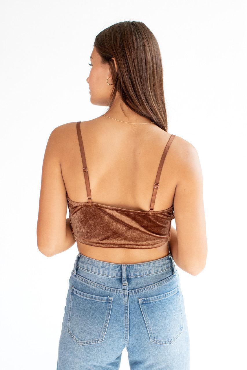 Brown Velvet Lace Trim Cami Product Image