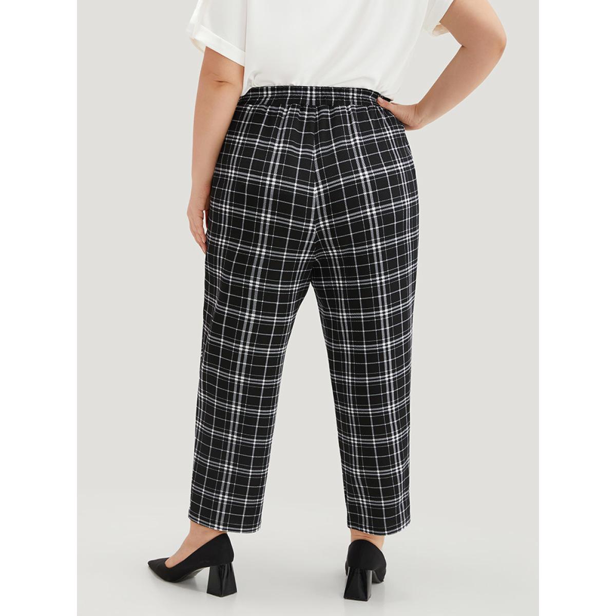 Plus Size Plaid Elastic Waist Straight Leg Pants Women Black Work From Home Straight Leg High Rise Work Pants BloomChic 22-24/3X Product Image