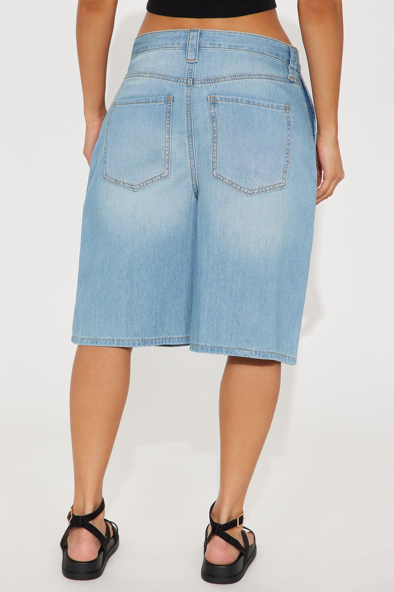 Stassi Pleated Denim Trouser Jort - Light Wash Product Image