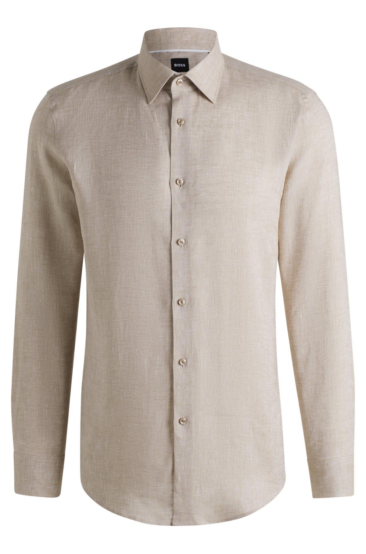 BOSS - Slim-fit shirt in Italian-made linen - Light Beige Product Image