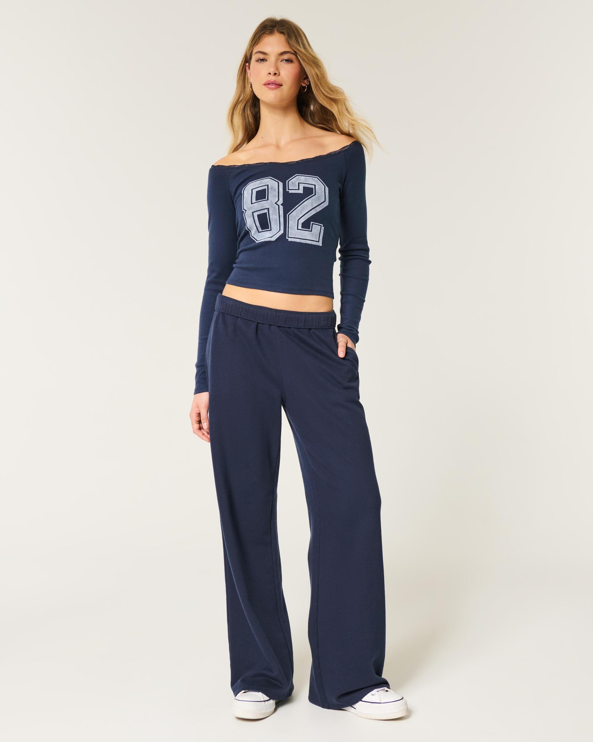 Lace Trim Off-the-Shoulder Montauk Graphic Tee Product Image