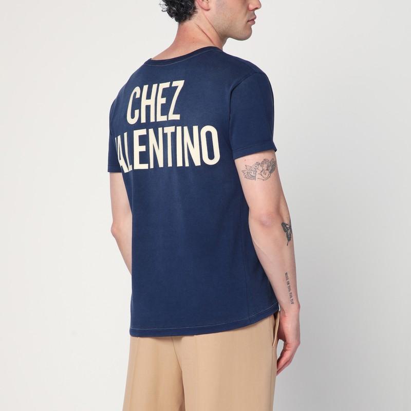 VALENTINO Garavani Navy Cotton T-shirt In Blue Product Image
