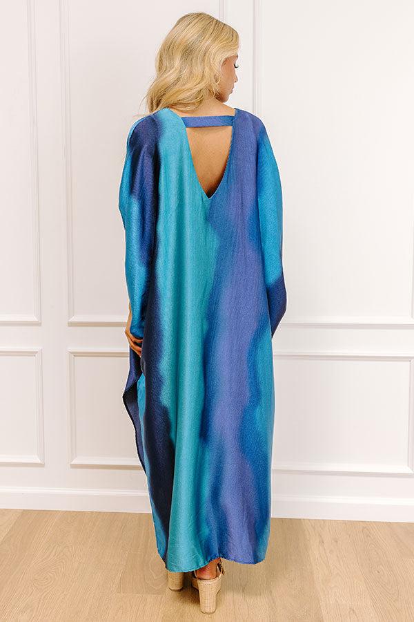 Moonlit Lagoon Satin Caftan Maxi Dress in Blue Product Image