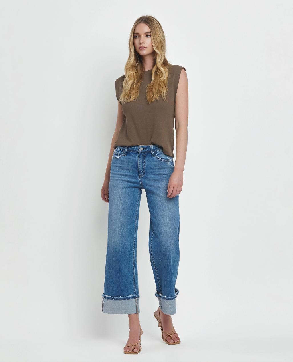 Cuffed Wide Leg Jeans Product Image