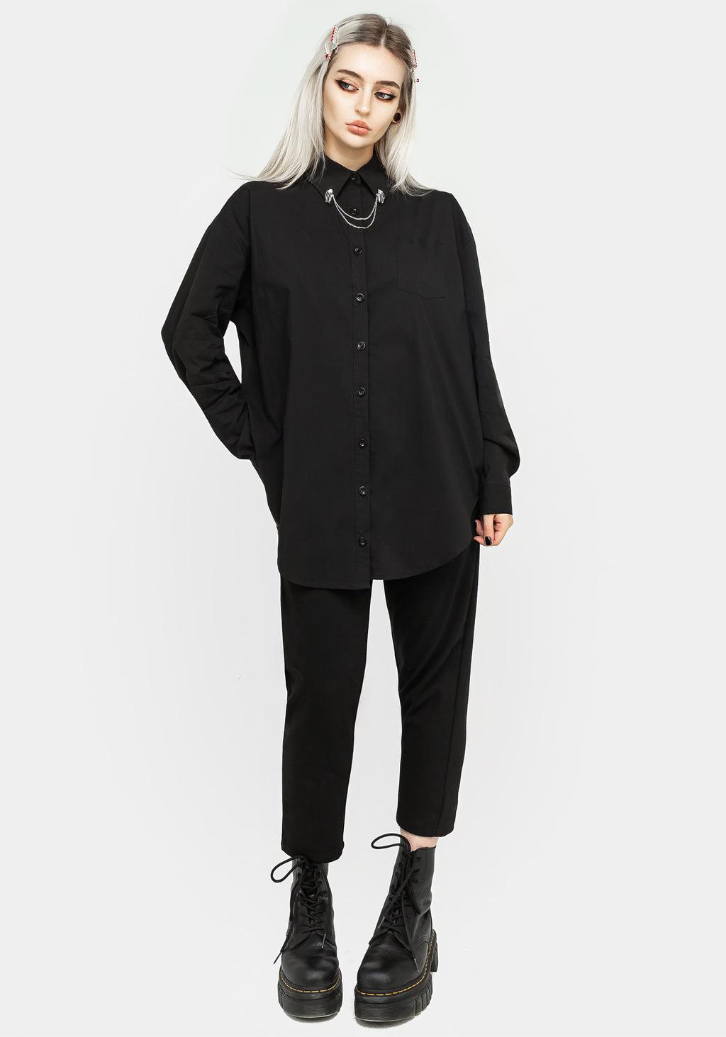 Chiromancy Collar Loose Fit Shirt - Black Product Image