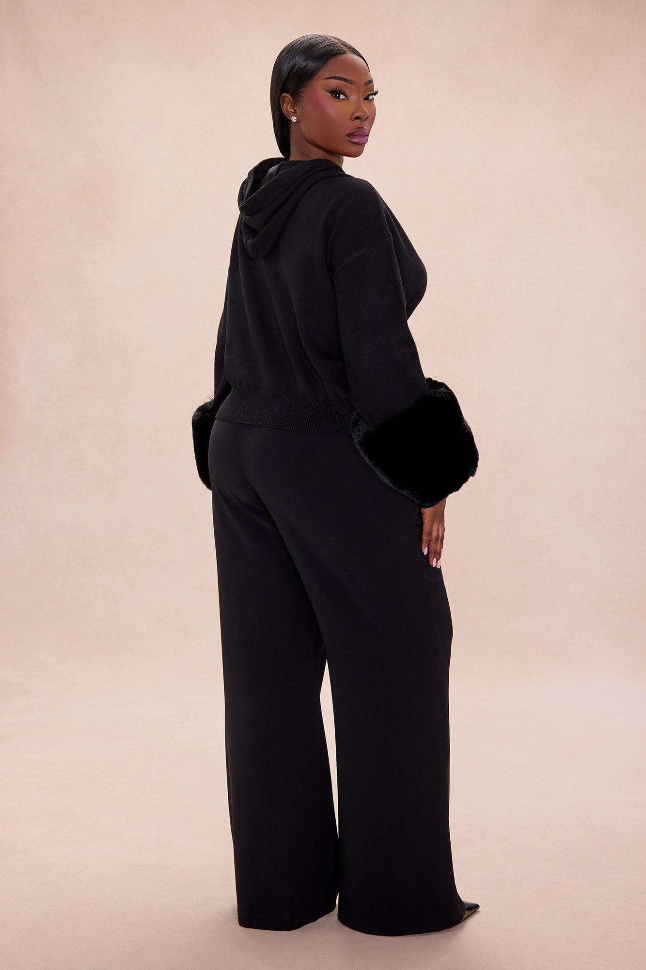 Keep Warm Fur Cuff Hoodie - Black Female Product Image