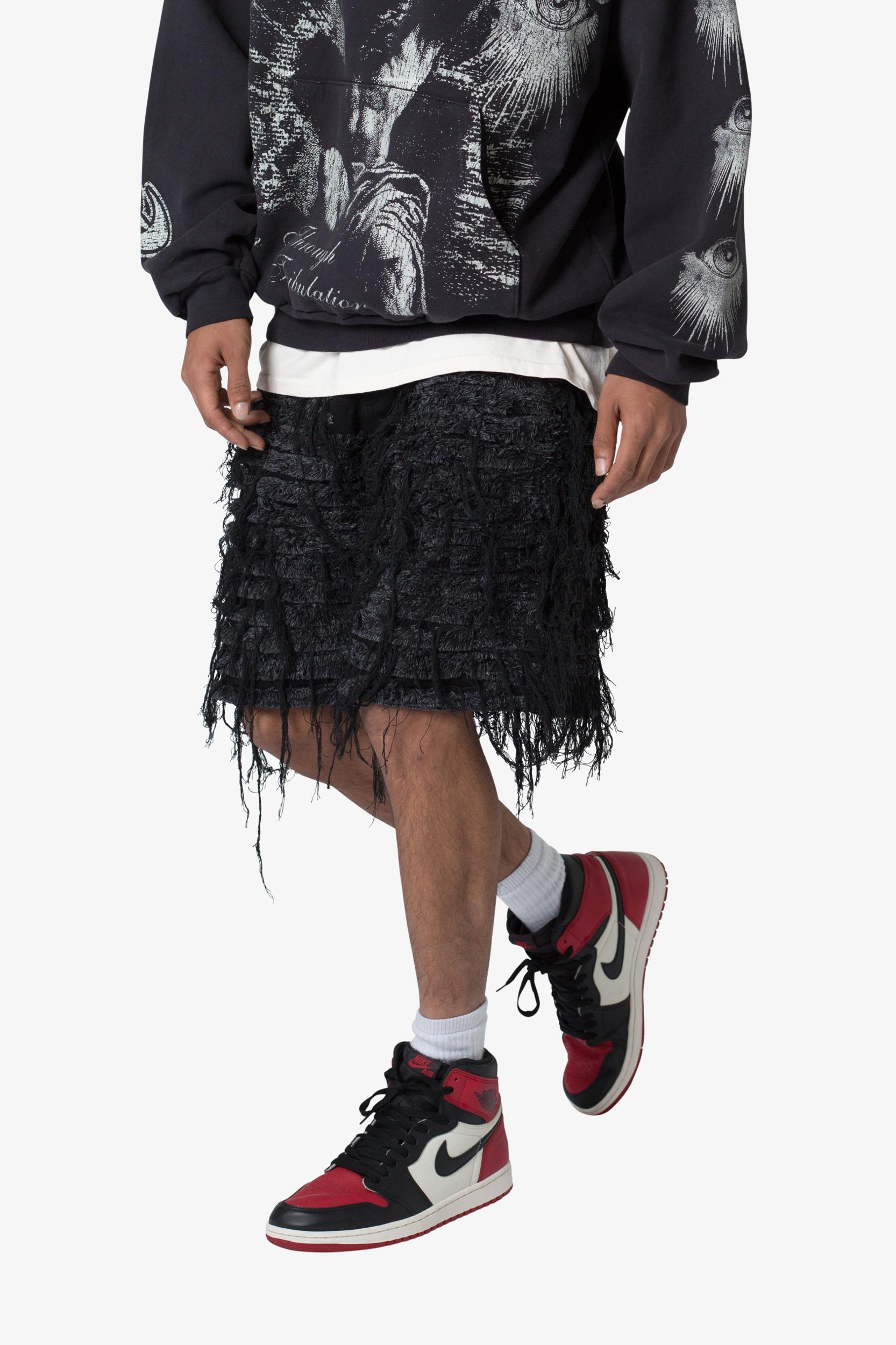 Allover Frayed Denim Shorts - Black Product Image