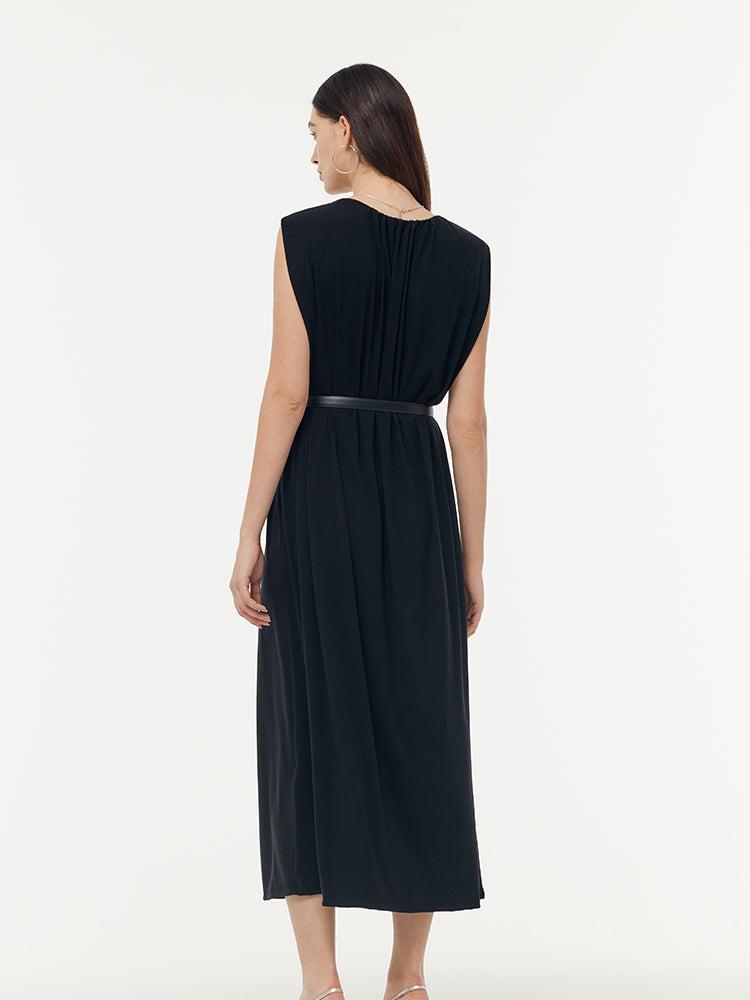 Tencel Knit Women Sleeveless Midi Dress With Leather Belt Product Image