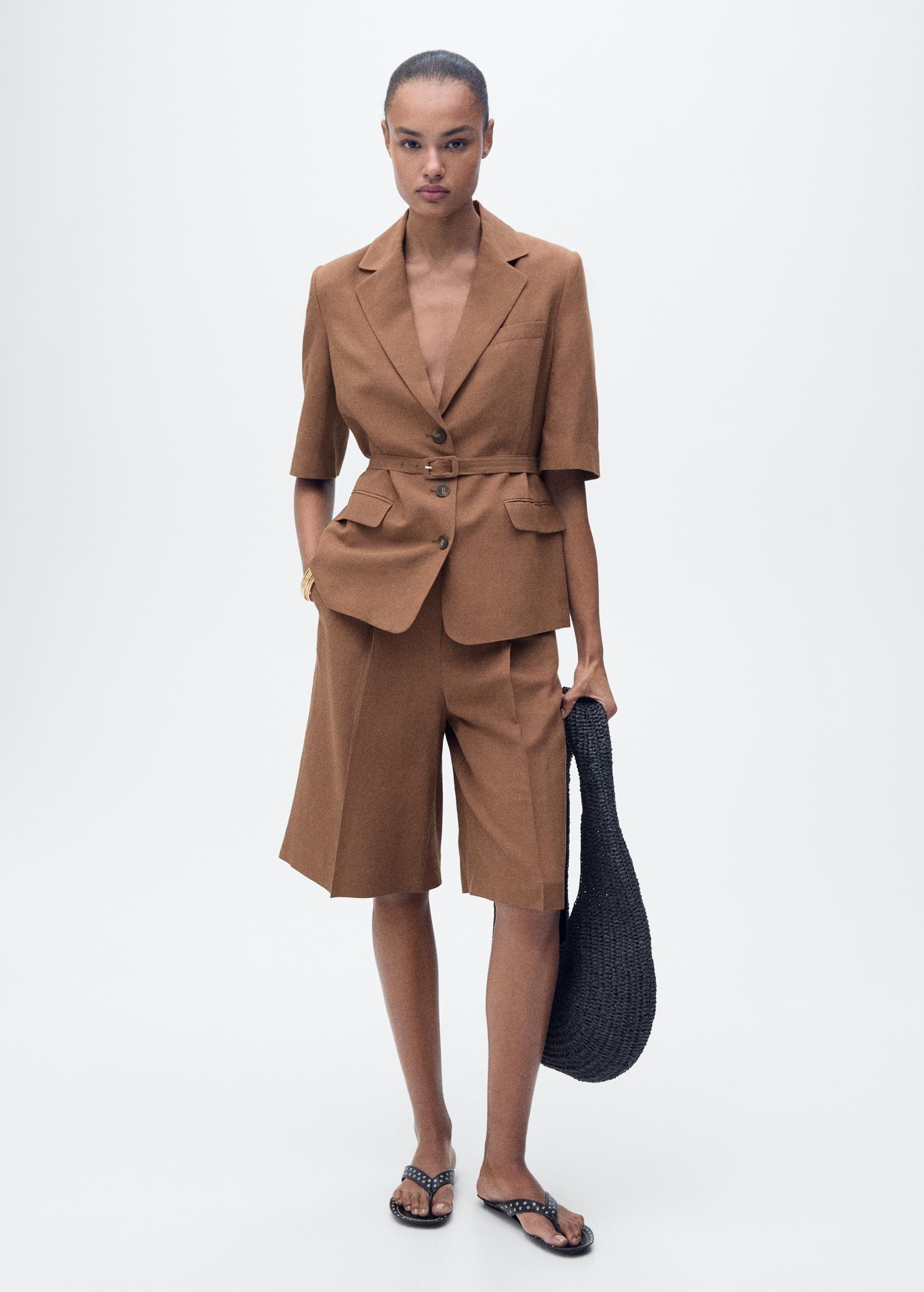 Linen-blend suit bermuda shorts - Women | MANGO USA Product Image