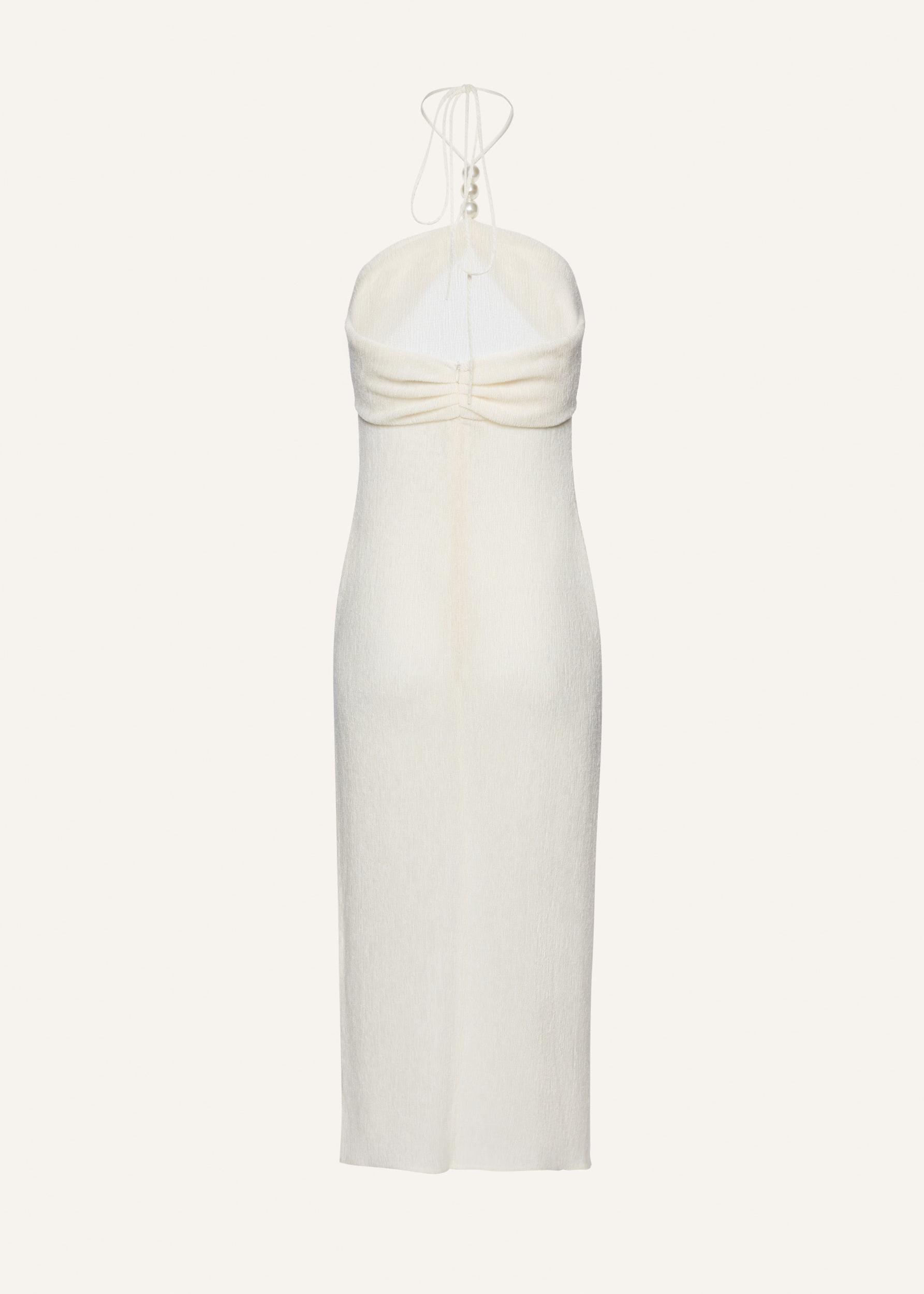 Pearl halterneck midi dress in cream Product Image