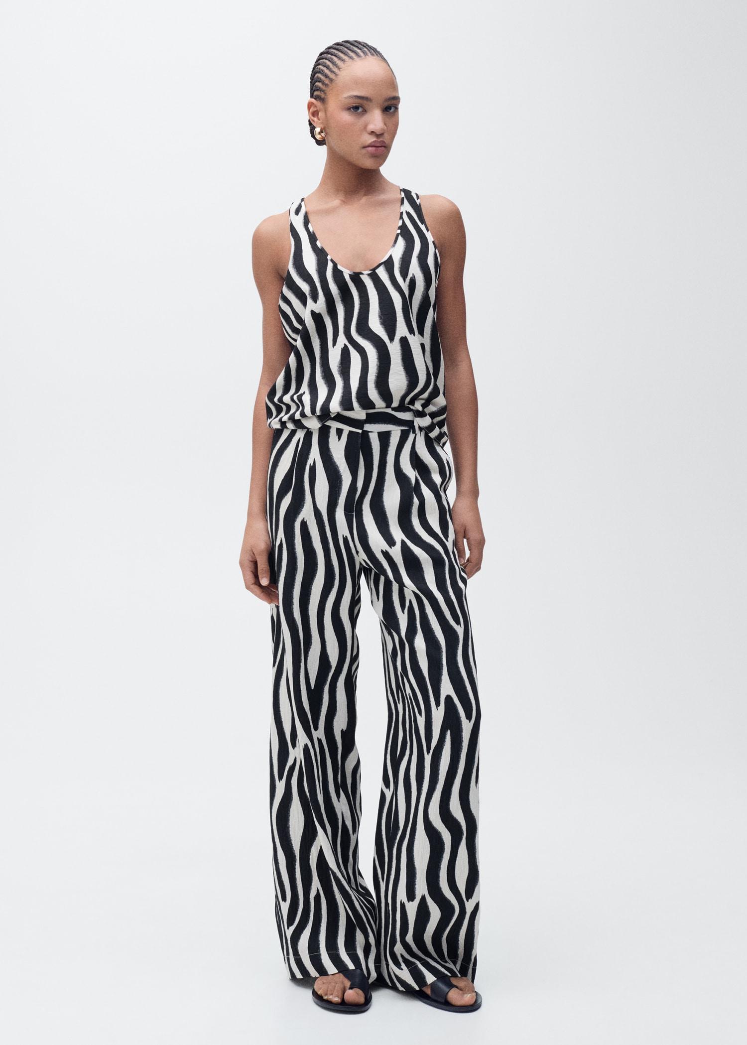 Zebra-print straight-fit pants - Women | MANGO USA Product Image