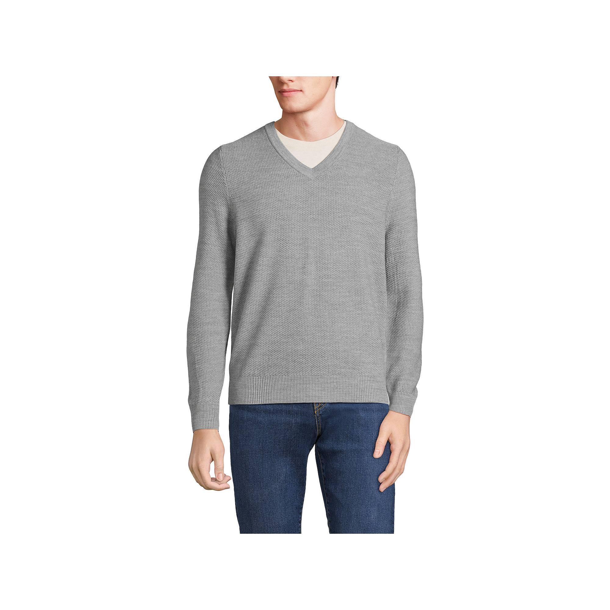 Men's Lands' End Washable Merino Wool V-Neck Sweater,  Product Image