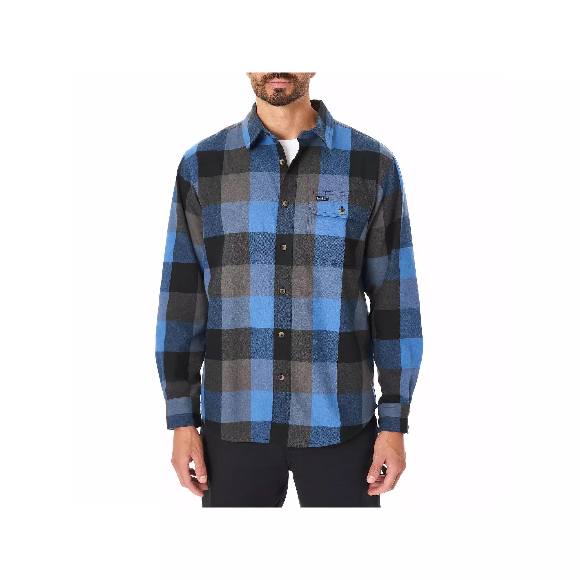 Men's Smith's Workwear Relaxed-Fit Buffalo Plaid Flannel Button-Down Shirt, Size: Medium, Blue Gray Product Image