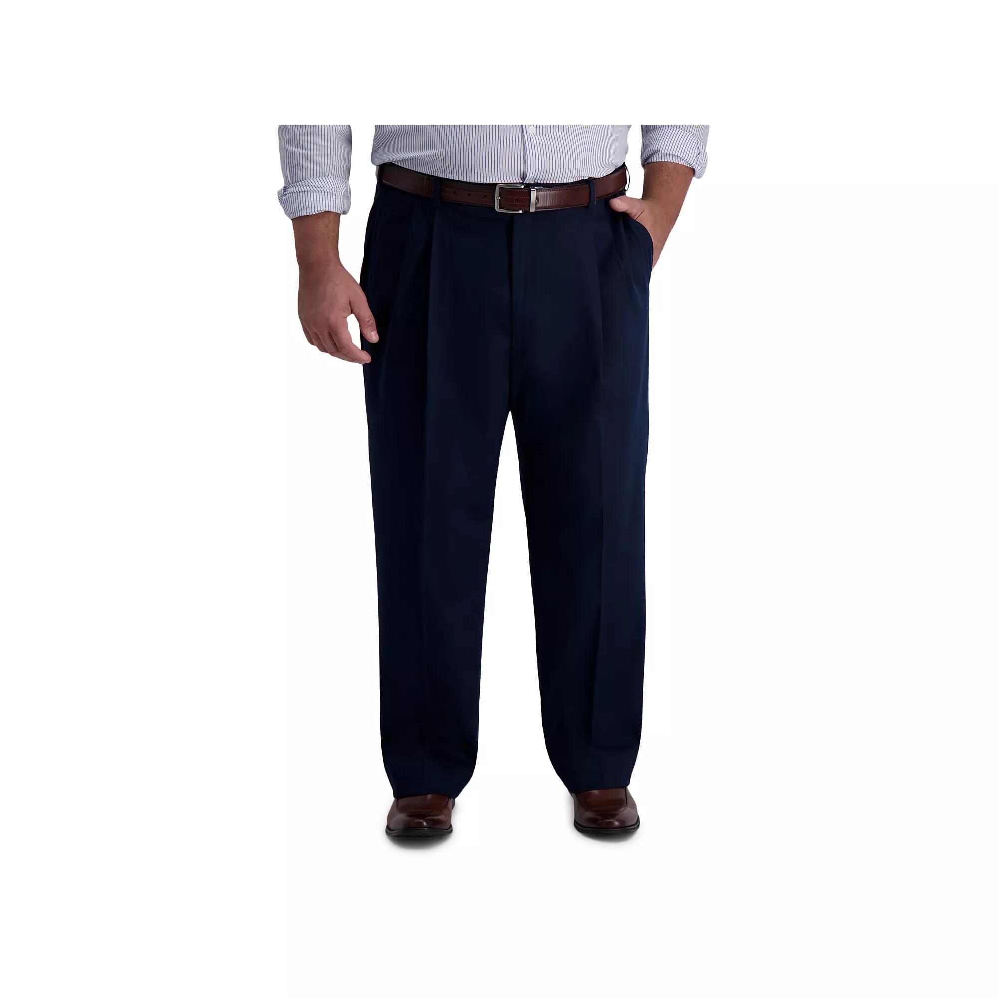 Big & Tall Haggar Iron-Free Premium Khaki Classic-Fit Pleat Pants, Mens Dark Blue Product Image