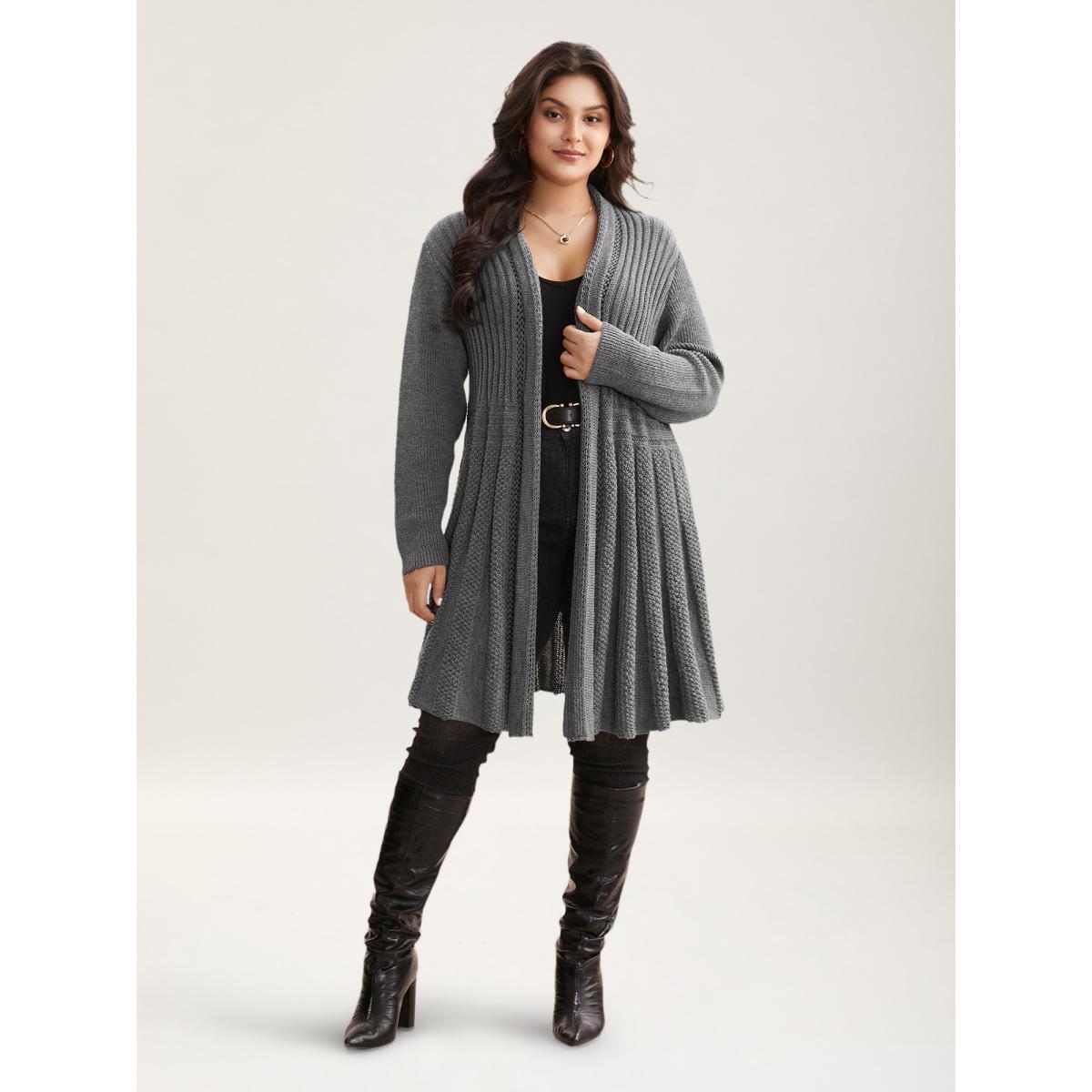 Plus Size Plain Textured Kimono Collar Cardigan Mediumgray Women Timeless Loose Long Sleeve Elegant Cardigans BloomChic 18-20/2X Product Image