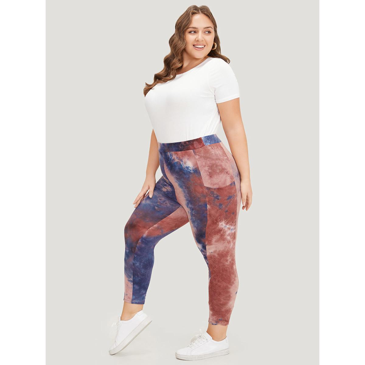 Plus Size Tie Dye Gathered Skinny Pocket Side Leggings Women Multicolor Casual High stretch Bodycon High Rise Dailywear Leggings BloomChic 26/4X Product Image
