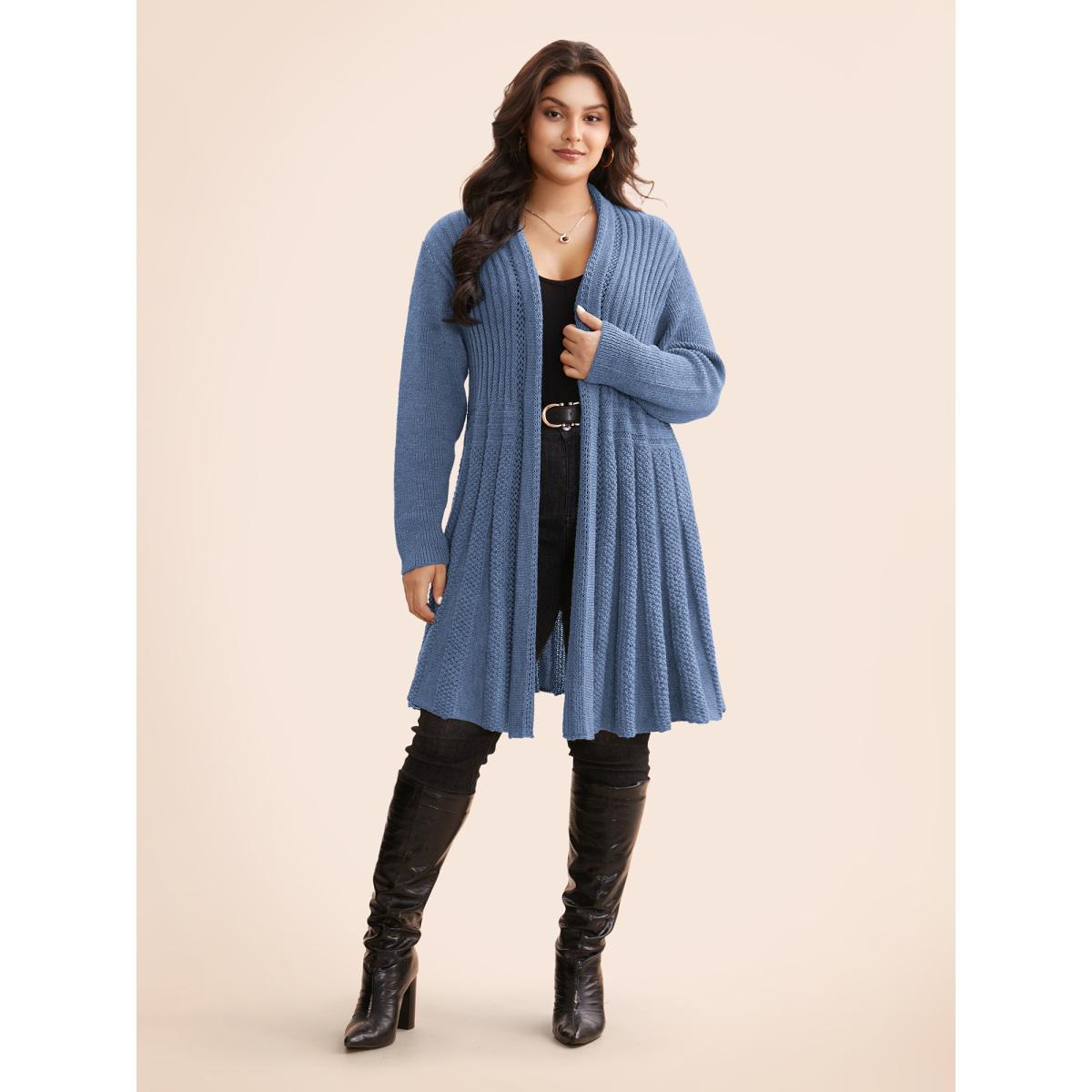 Plus Size Plain Textured Kimono Collar Cardigan Stone Women Casual Loose Long Sleeve Everyday Cardigans BloomChic 26/4X Product Image