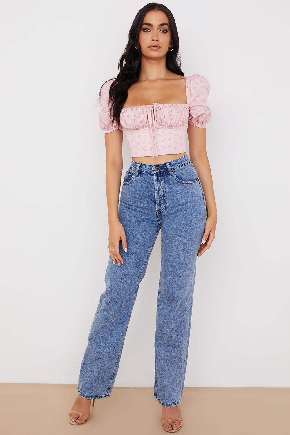 Arianna  pink floral puff sleeve corset Product Image