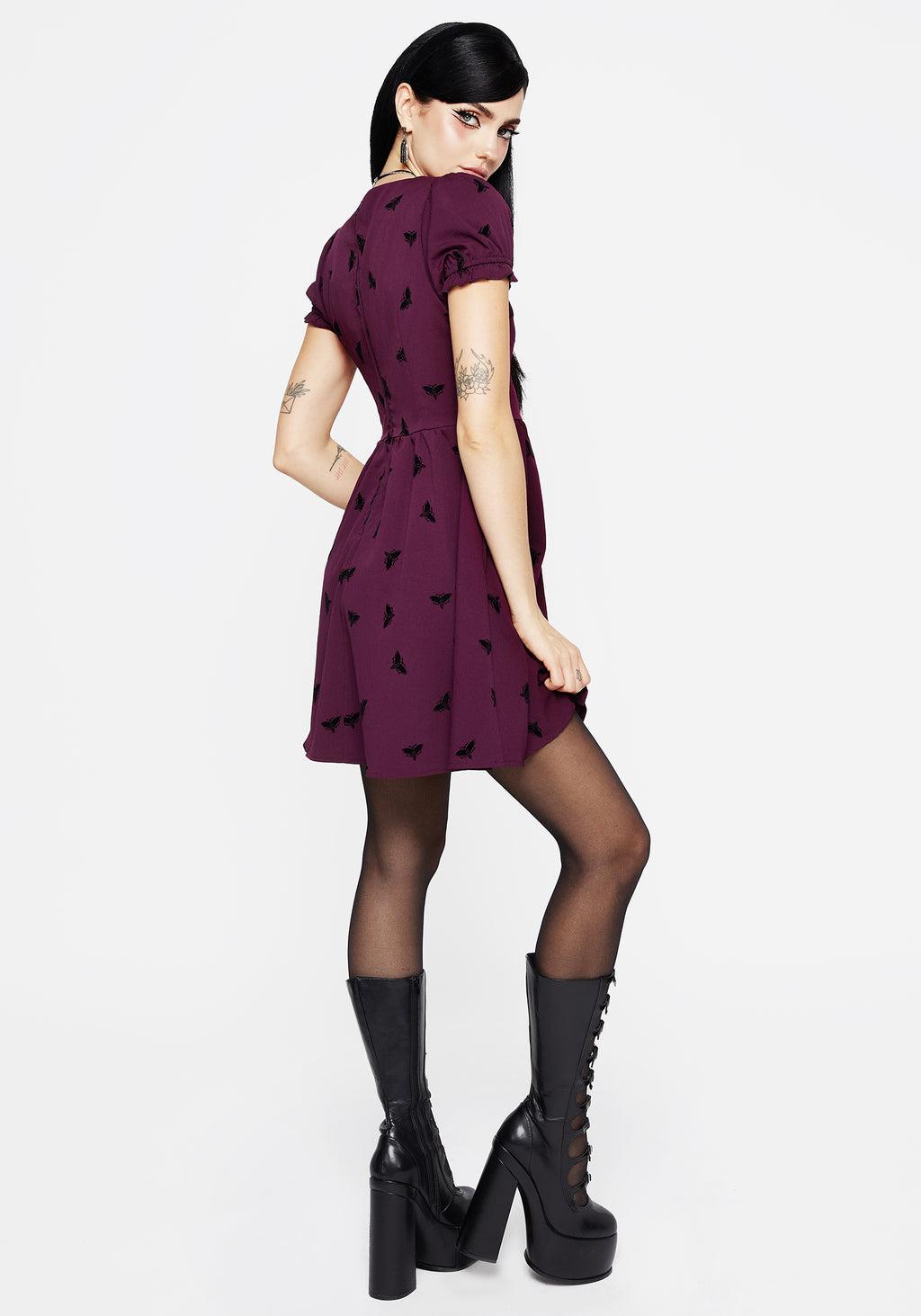 Styx Moth Flocked Velour Print Mini Dress Product Image